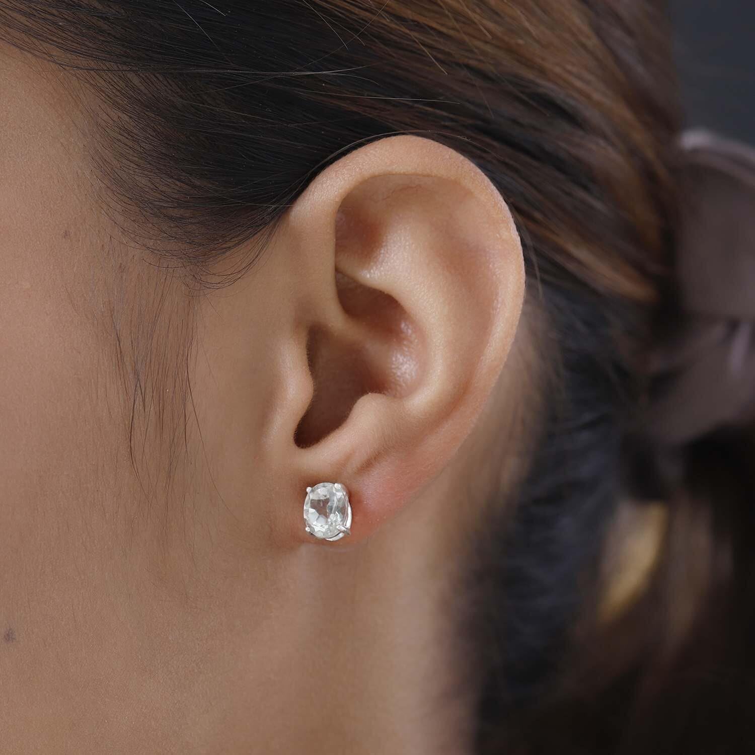 Prasiolite Solitaire Stud Earrings for Women in 925 Sterling Silver with Platinum Plating Cute Fashion Prasiolite Jewelry Birthday Christmas Gifts for Women - Image 3