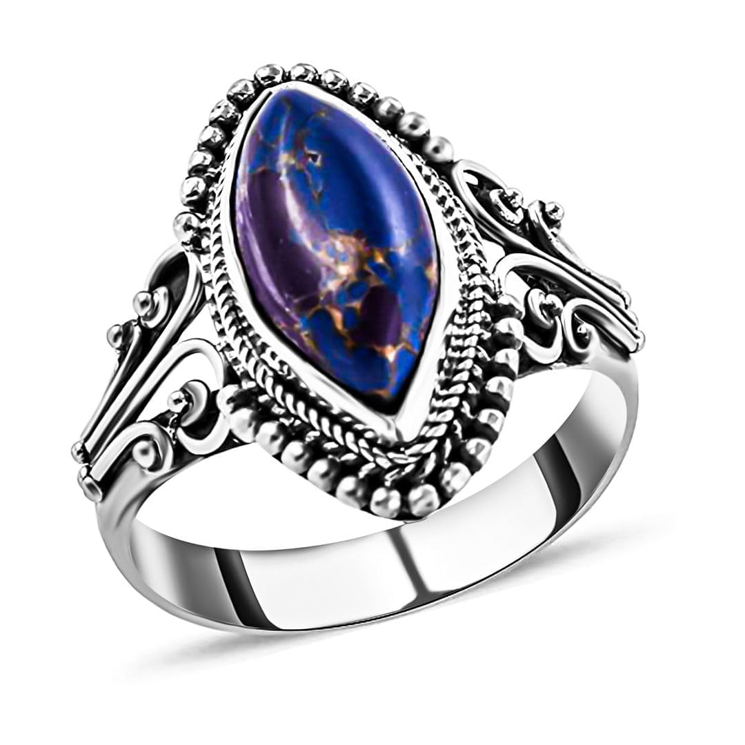 Purple Blue Turquoise Rings for Women in 925 Sterling Silver - Band Boho Beachy Western Turquoise Jewelry - Vintage Promise Rings for Her Cute - Anniversary Birthday Christmas Gifts for Womens