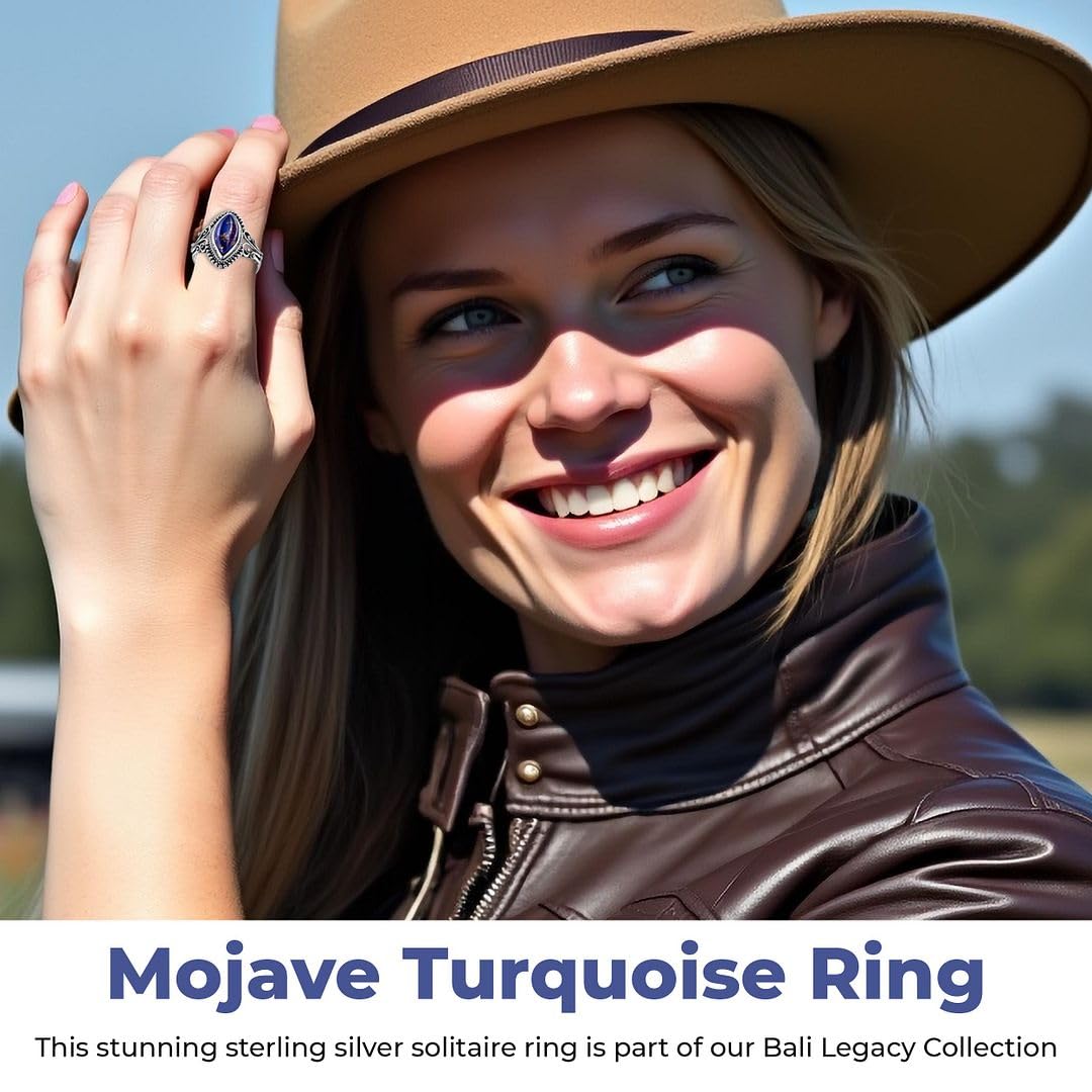 Purple Blue Turquoise Rings for Women in 925 Sterling Silver - Band Boho Beachy Western Turquoise Jewelry - Vintage Promise Rings for Her Cute - Anniversary Birthday Christmas Gifts for Womens - Image 4