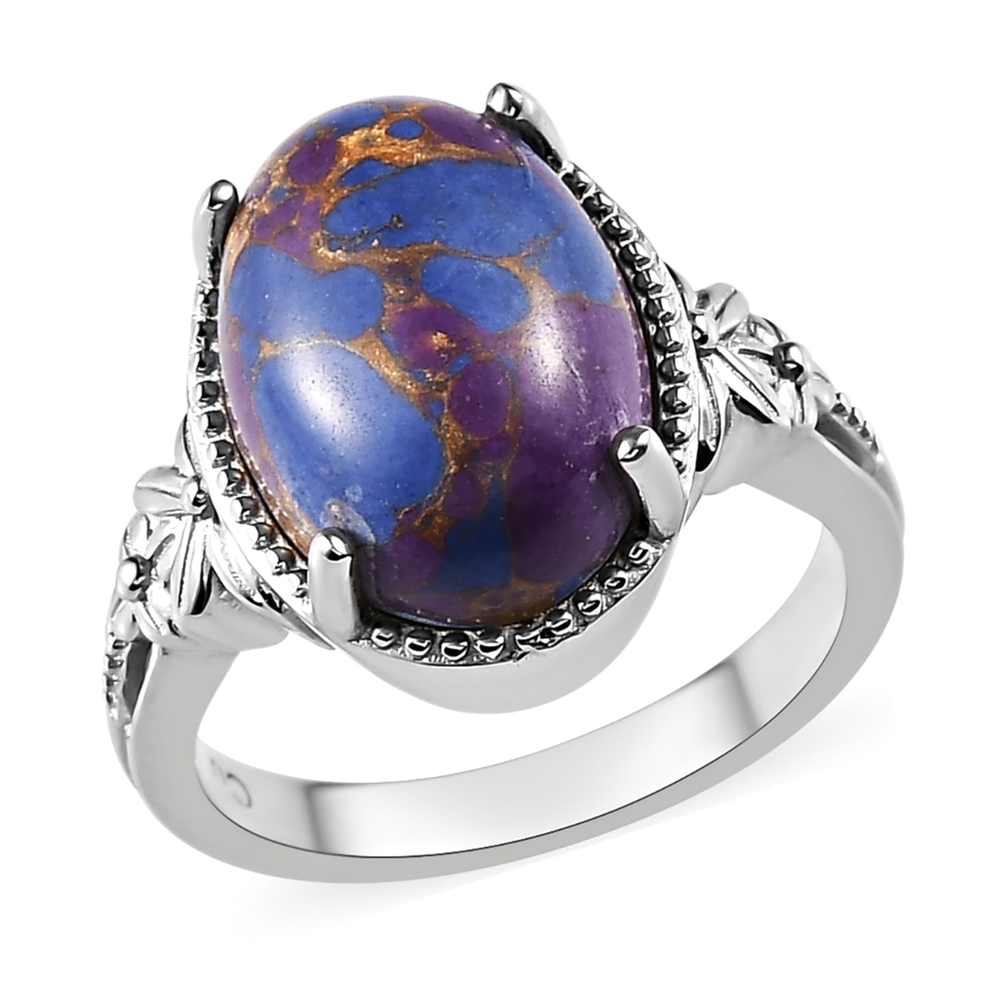 Purple Turquoise Ring Boho Western Solitaire Turquoise Rings for Women - Platinum Plated Statement Jewelry Promise Rings - Engagement, Wedding, Anniversary - Birthday Christmas Gifts for Women