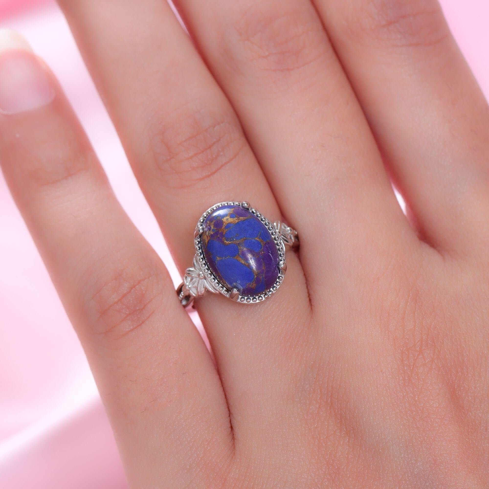 Purple Turquoise Ring Boho Western Solitaire Turquoise Rings for Women - Platinum Plated Statement Jewelry Promise Rings - Engagement, Wedding, Anniversary - Birthday Christmas Gifts for Women - Image 2