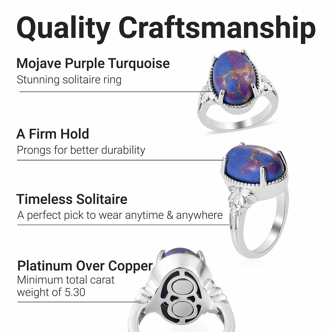 Purple Turquoise Ring Boho Western Solitaire Turquoise Rings for Women - Platinum Plated Statement Jewelry Promise Rings - Engagement, Wedding, Anniversary - Birthday Christmas Gifts for Women - Image 4