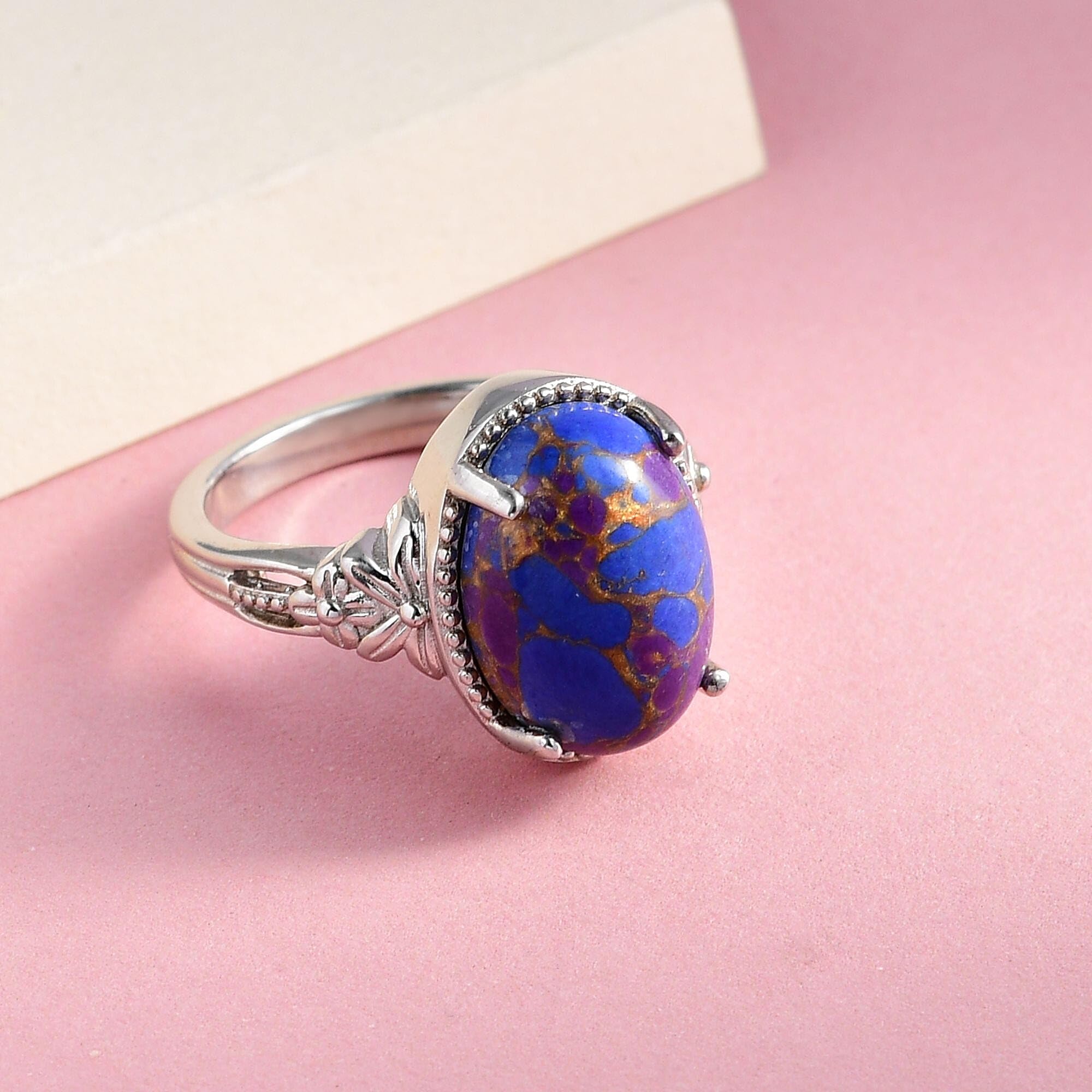 Purple Turquoise Ring Boho Western Solitaire Turquoise Rings for Women - Platinum Plated Statement Jewelry Promise Rings - Engagement, Wedding, Anniversary - Birthday Christmas Gifts for Women - Image 5