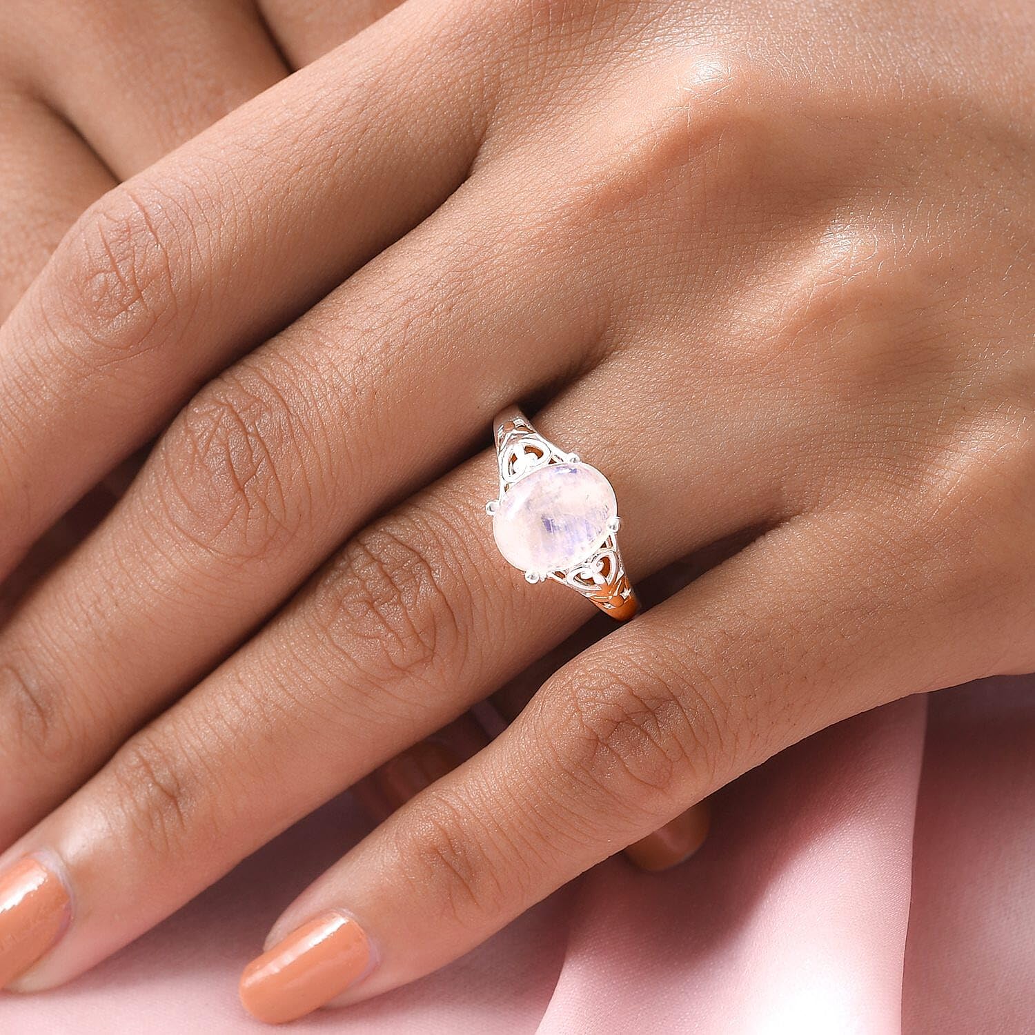 Rainbow Moonstone Rings for Women in 925 Sterling Silver - Cute Womens Daughter Mom Her Fashion Statement Jewelry - Engagement, Wedding, Anniversary Jewelry - Birthday Christmas Gifts for Womens - Image 2