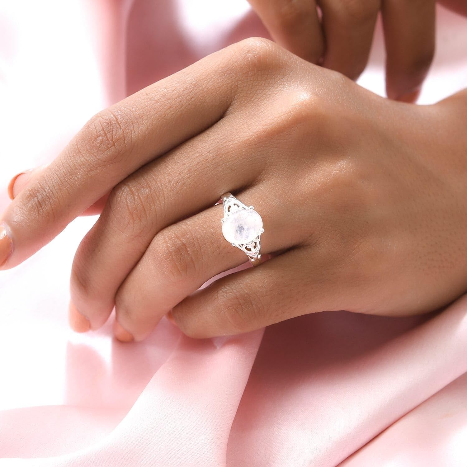 Rainbow Moonstone Rings for Women in 925 Sterling Silver - Cute Womens Daughter Mom Her Fashion Statement Jewelry - Engagement, Wedding, Anniversary Jewelry - Birthday Christmas Gifts for Womens - Image 3