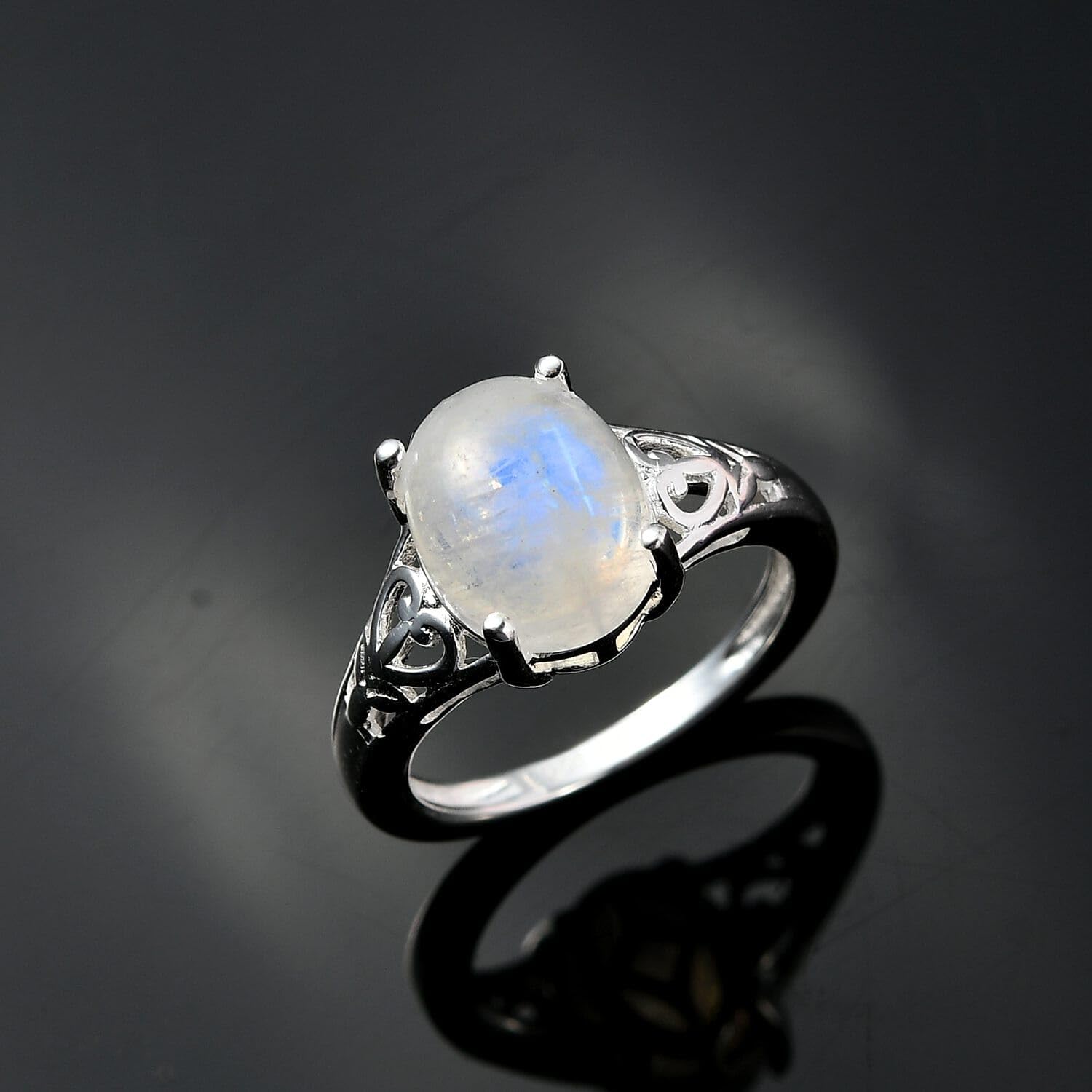 Rainbow Moonstone Rings for Women in 925 Sterling Silver - Cute Womens Daughter Mom Her Fashion Statement Jewelry - Engagement, Wedding, Anniversary Jewelry - Birthday Christmas Gifts for Womens - Image 4