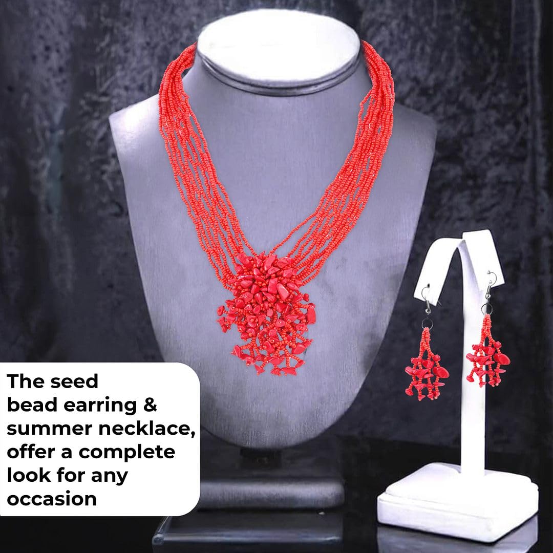Red Beaded Jewelry Sets for Women - Beach Necklace and Earring Set Costume Jewelry for Women - Bead Necklace Set Boho Western Boho Beach Jewelry - Birthday Anniversary Christmas Gifts for Womens - Image 4