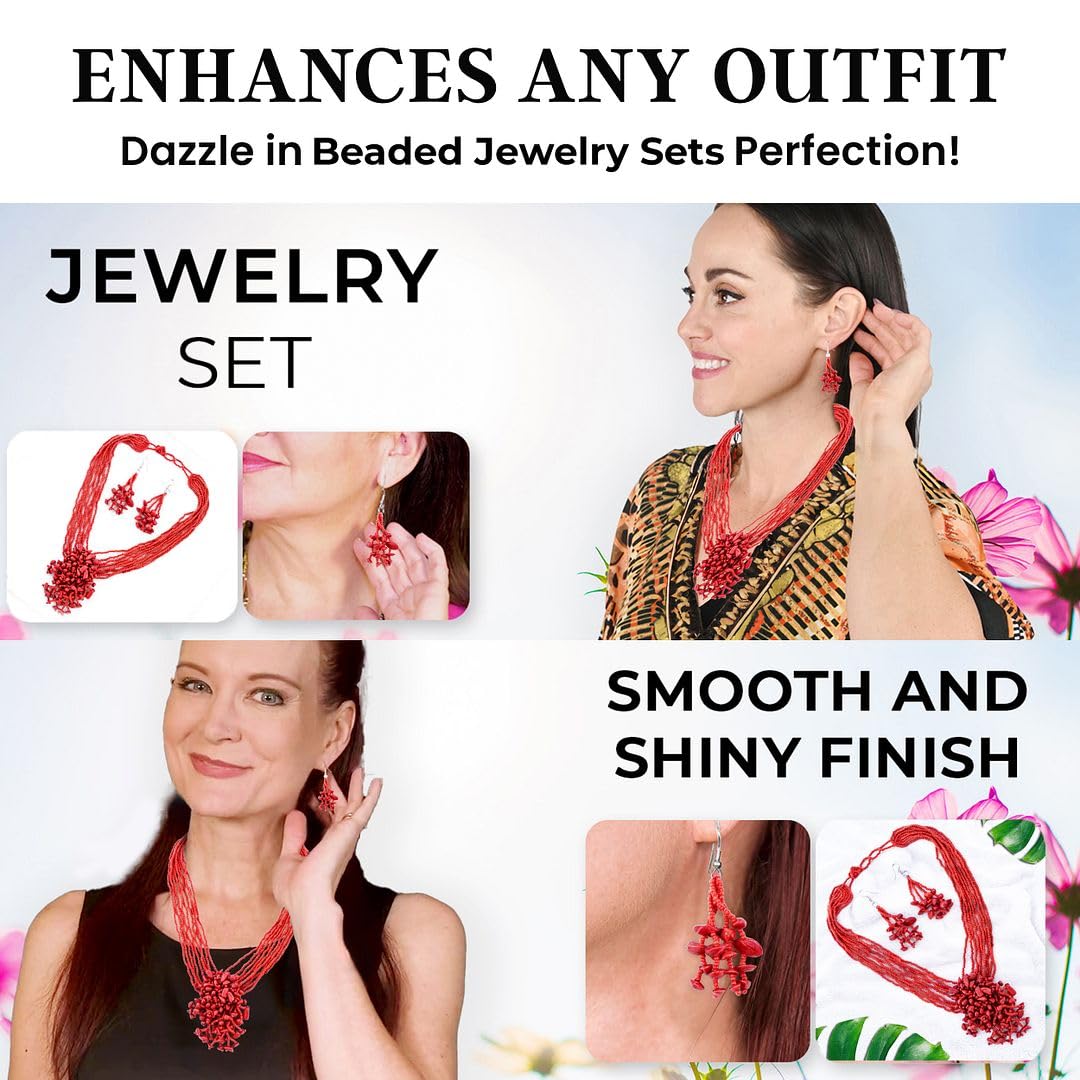 Red Beaded Jewelry Sets for Women - Beach Necklace and Earring Set Costume Jewelry for Women - Bead Necklace Set Boho Western Boho Beach Jewelry - Birthday Anniversary Christmas Gifts for Womens - Image 5