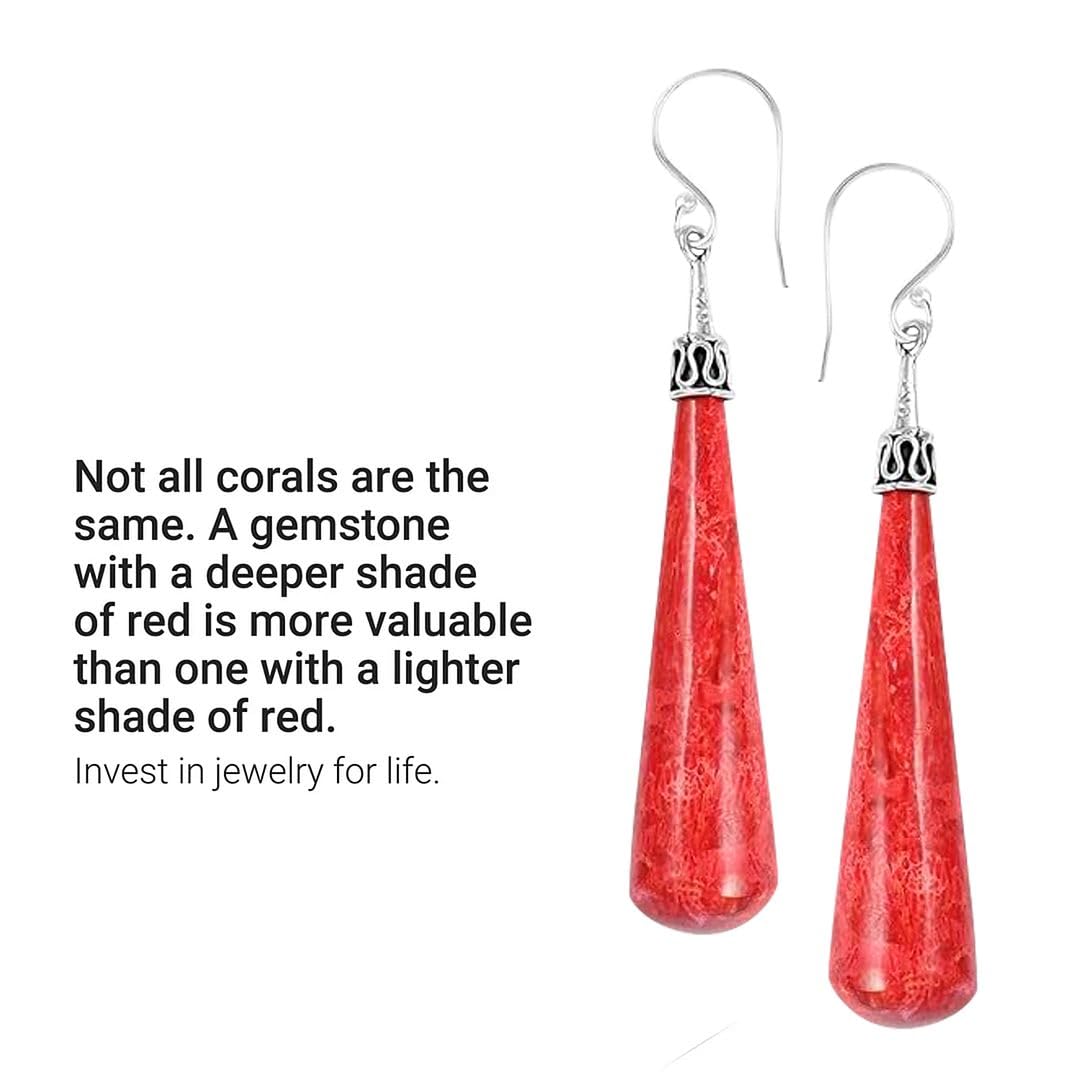 Red Coral Dangle Earrings for Women in 925 Sterling Silver - Dangling Drop Coral Earrings Handmade Birthstone Vintage Boho Jewelry Birthday Gifts for Women - Image 4