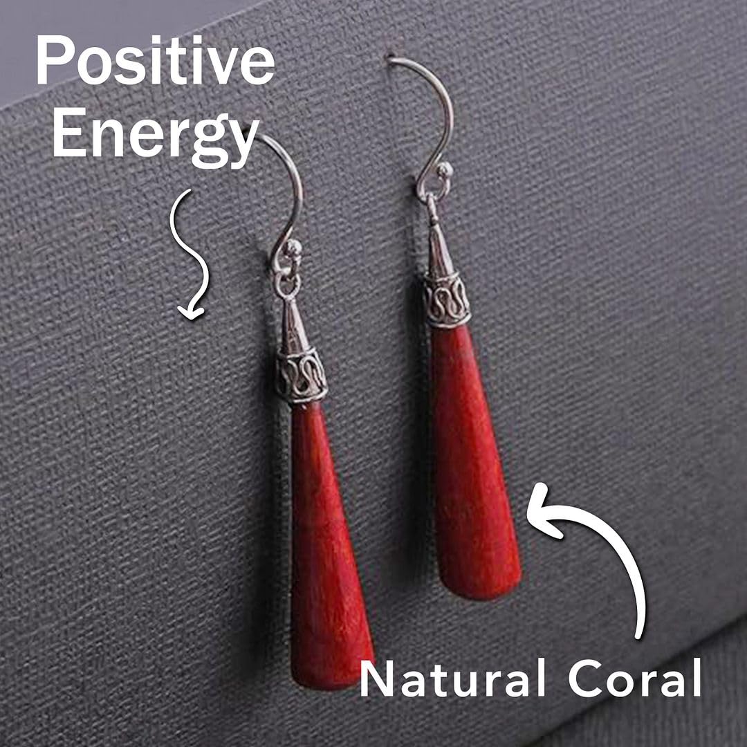 Red Coral Dangle Earrings for Women in 925 Sterling Silver - Dangling Drop Coral Earrings Handmade Birthstone Vintage Boho Jewelry Birthday Gifts for Women - Image 5