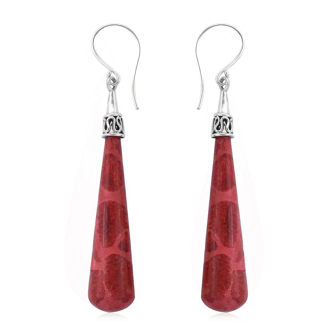 Red Coral Dangle Earrings for Women in 925 Sterling Silver - Dangling Drop Coral Earrings Handmade Birthstone Vintage Boho Jewelry Birthday Gifts for Women