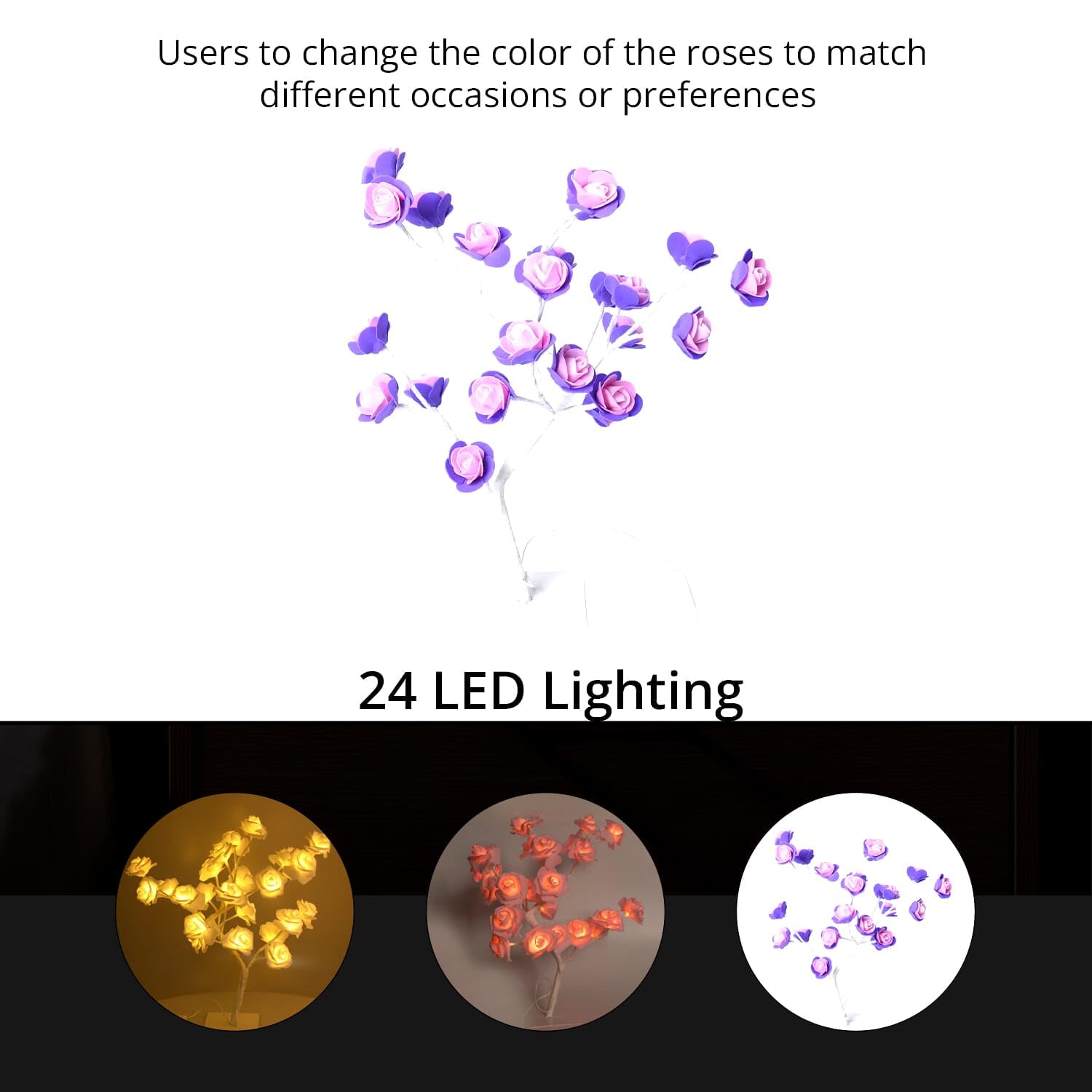 Rose Lamp Purple Flower Lamp Multi Headed Rose Tree Table Desk Birthday Home Decor Birthday - Image 3