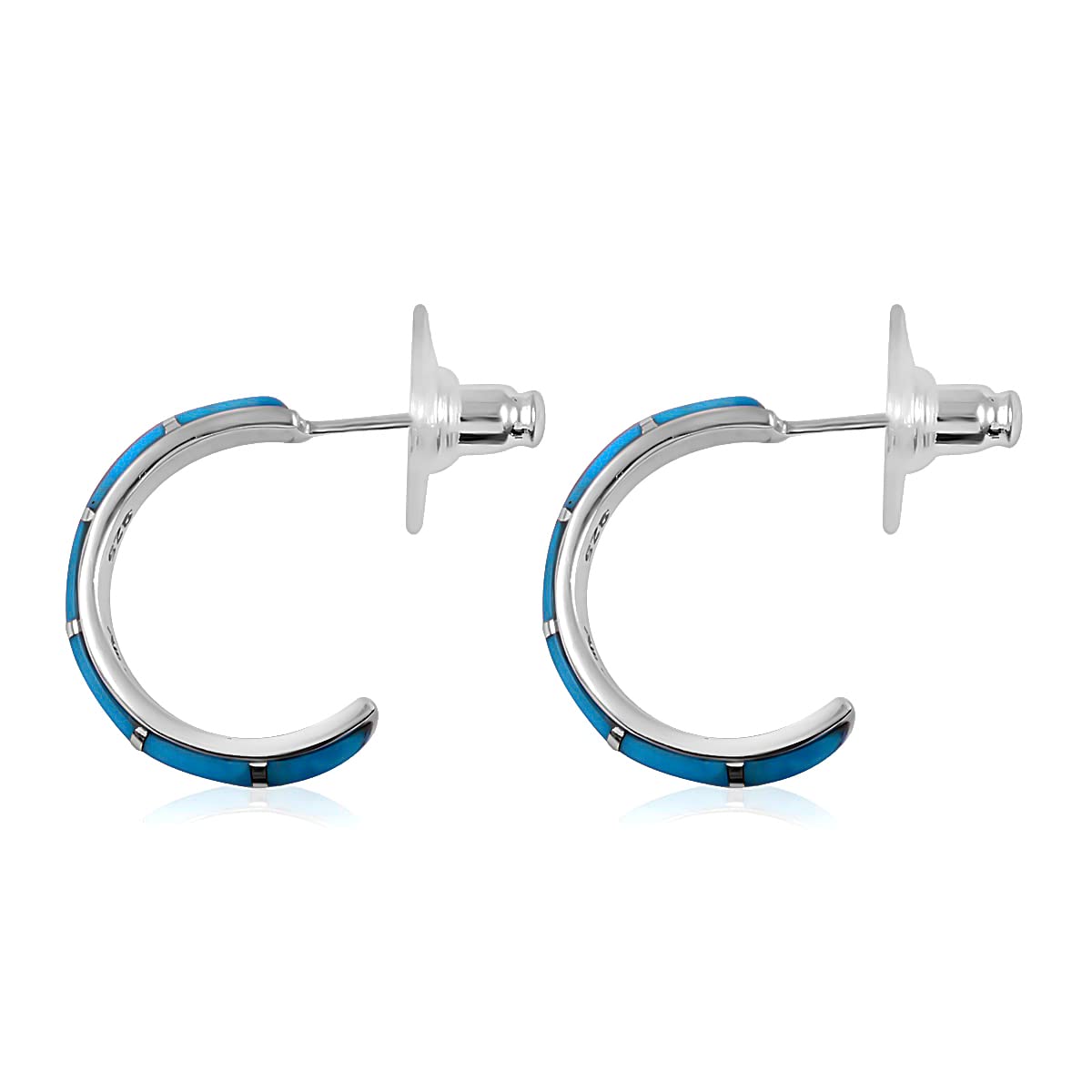 SANTA FE Style Sky Blue Turquoise J-Hoop Earrings for Women Jewelry 925 Sterling Silver Western Jewelry Boho Western Birthday Gifts - Image 3