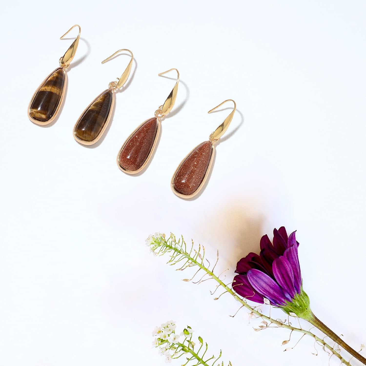 Set of 2 Goldstone & Birthstone Earrings for Women - Drop Dangle Earrings for Women - Statement Fashion Jewelry Christmas Gifts for Her - Image 5