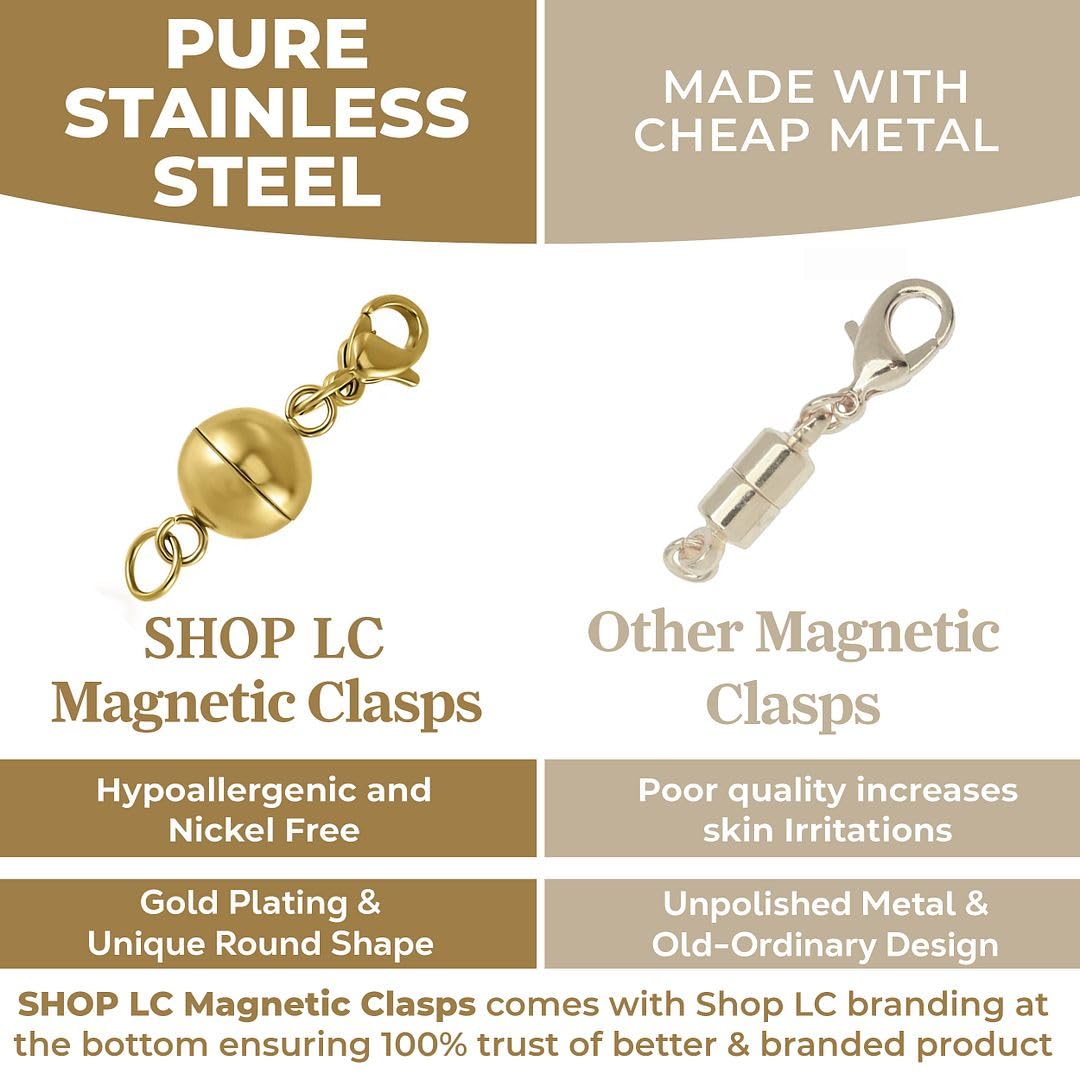 Set of 3 Magnetic Clasps for Necklaces - ION Plated Yellow Gold Stainless Steel Magnetic Necklace Clasp Jewelry Lock - Lobster Claw Clasps Birthday Christmas Gifts for Women - Image 2