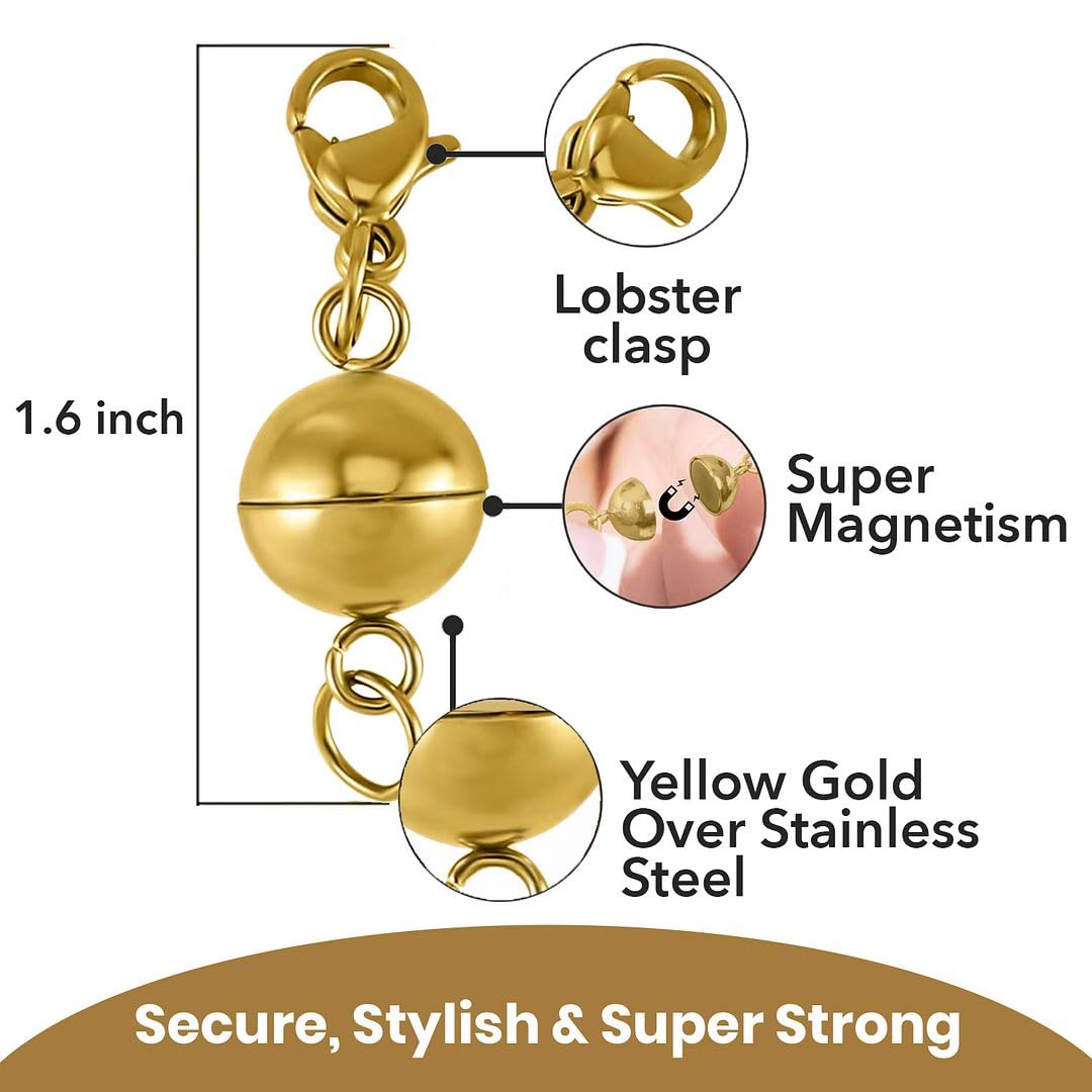 Set of 3 Magnetic Clasps for Necklaces - ION Plated Yellow Gold Stainless Steel Magnetic Necklace Clasp Jewelry Lock - Lobster Claw Clasps Birthday Christmas Gifts for Women - Image 5