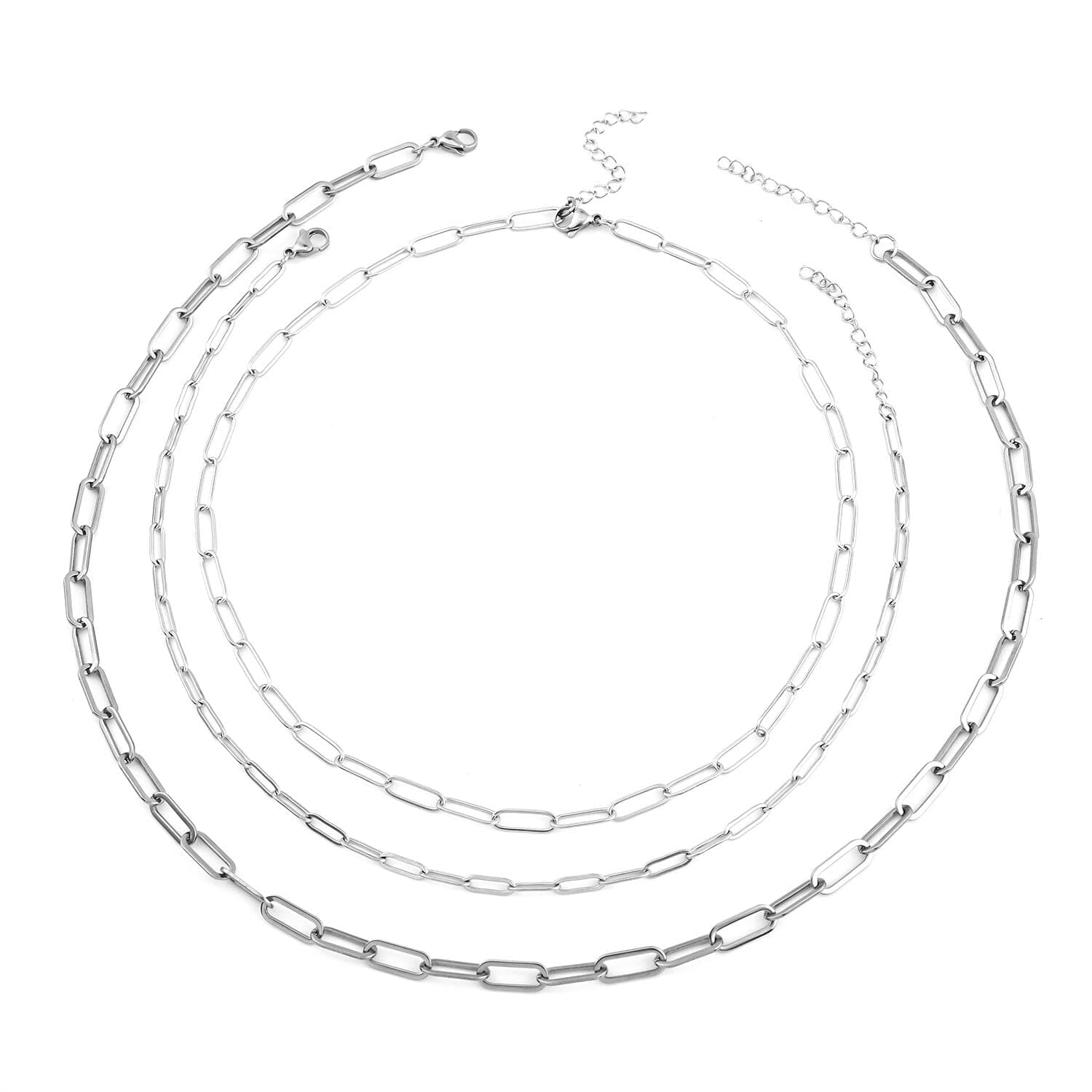 Set of 3 Paperclip Chain Layered Necklace for Women in Ion Plated Yellow Gold Cute Statement Shine Stainless Steel 16, 20 and 24" for Women Engagement Wedding Anniversar Birthday Christmas Gifts