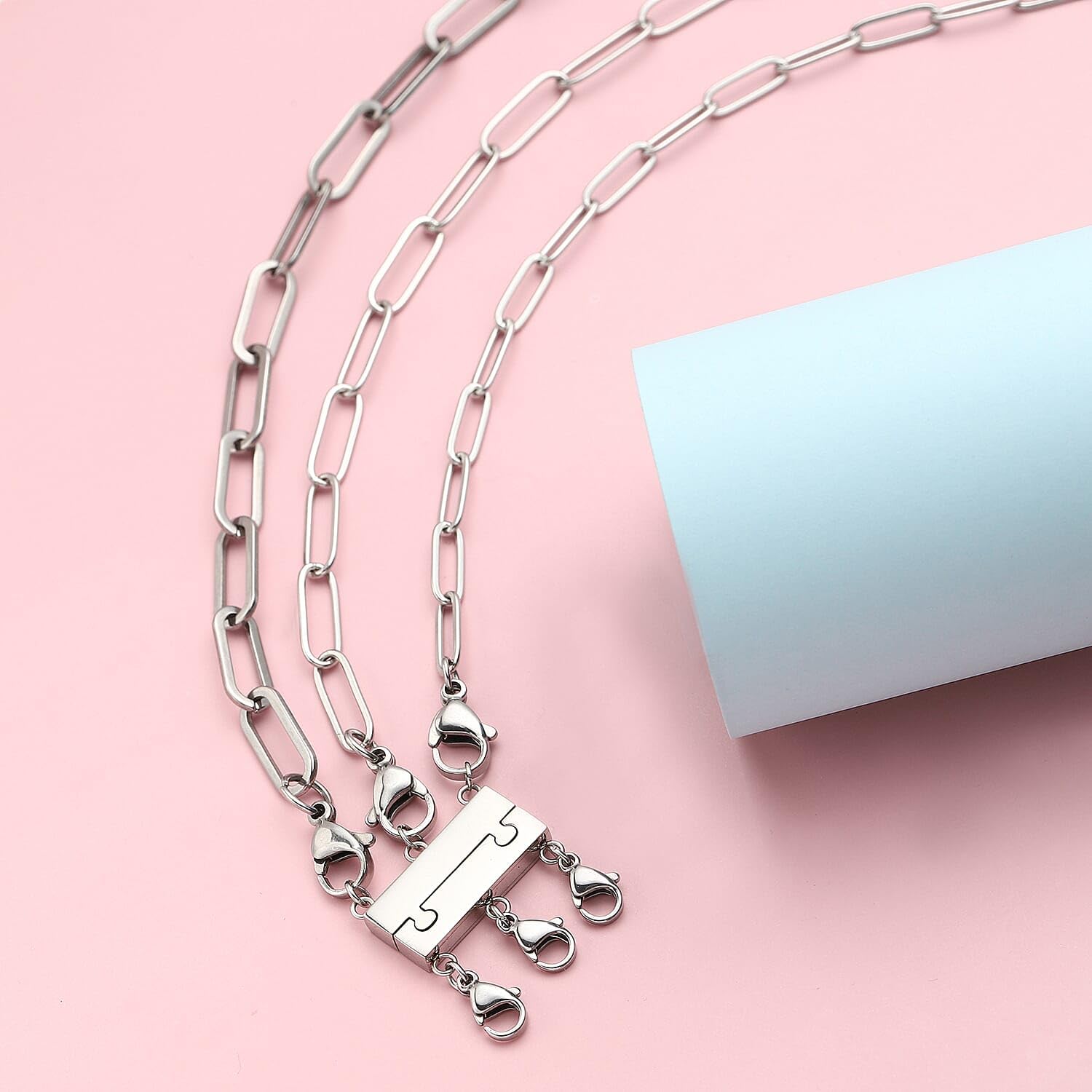 Set of 3 Stainless Steel Paper Clip Chain Necklace for Women Men Jewelry - Cute Boho Womens Necklaces Her Statement Jewelry - Engagement, Wedding, Anniversary - Birthday Christmas Gifts for Women - Image 2