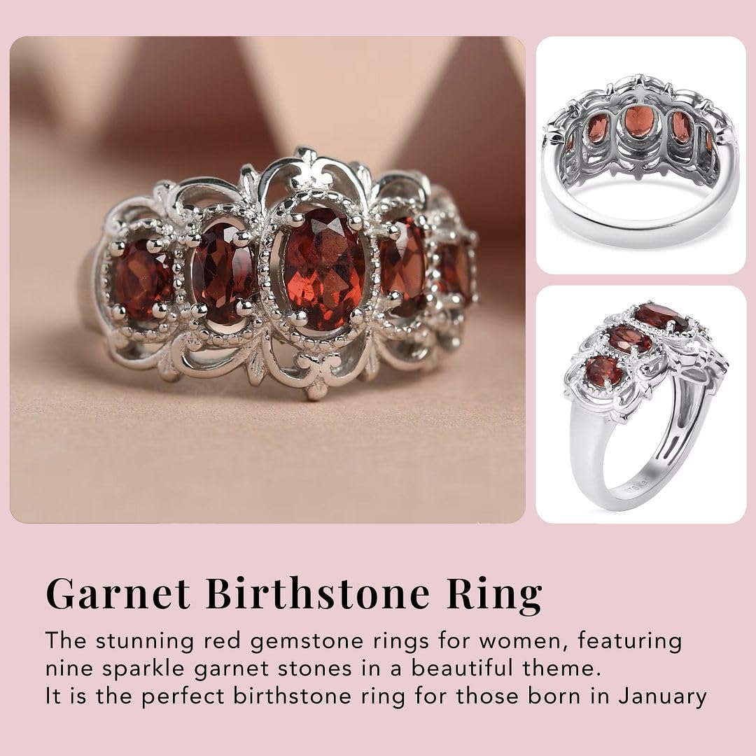 Shop LC 5 Stone Garnet Rings for Women in Platinum Plating - January Birthstone Promise Ring Engagement Rings for Women Garnet Jewelry Gifts - Image 4