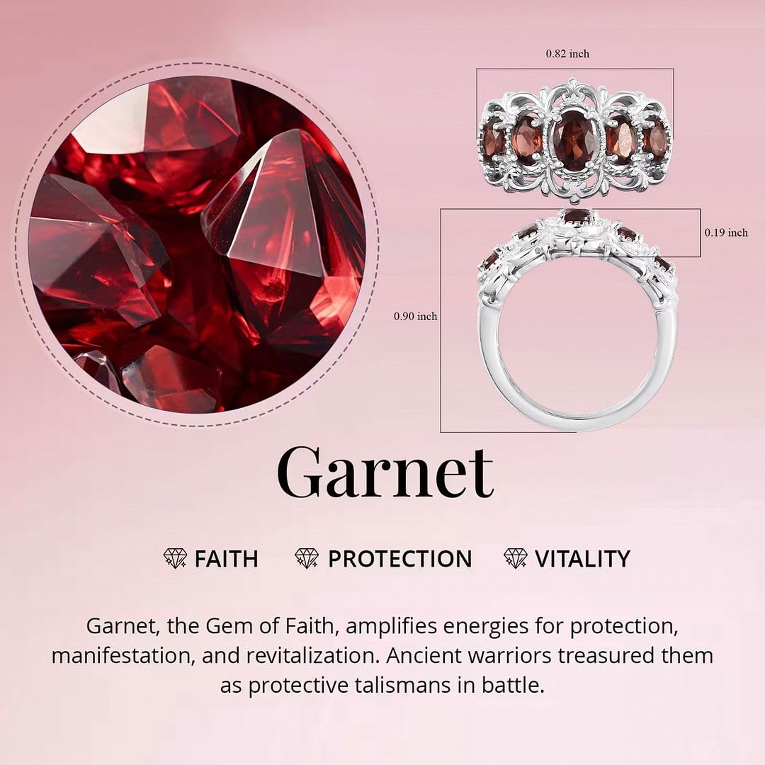 Shop LC 5 Stone Garnet Rings for Women in Platinum Plating - January Birthstone Promise Ring Engagement Rings for Women Garnet Jewelry Gifts - Image 5