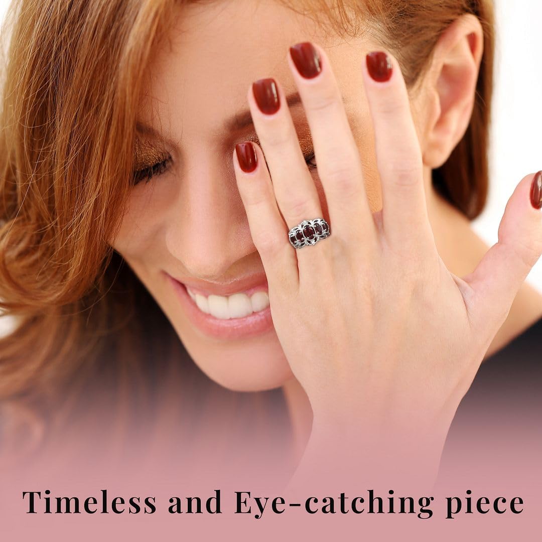 Shop LC 5 Stone Garnet Rings for Women in Platinum Plating - January Birthstone Promise Ring Engagement Rings for Women Garnet Jewelry Gifts - Image 6