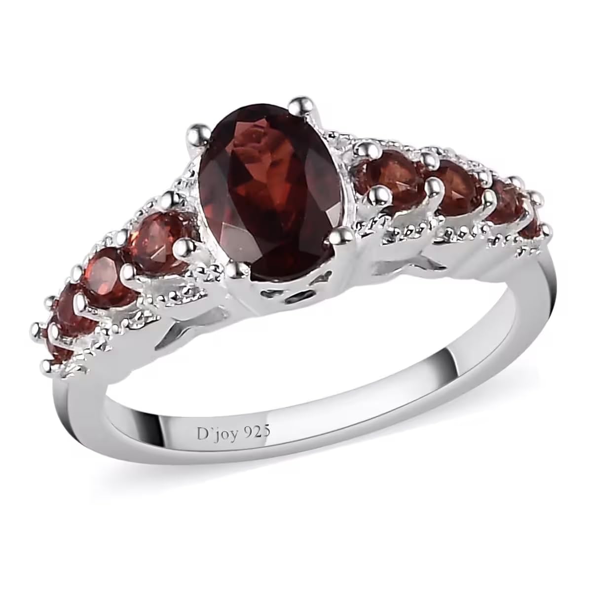 Shop LC 9 Stone Garnet Ring for Women in 925 Sterling Silver - January Birthstone Promise Rings Vintage Cute Gemstones Red Garnet Jewelry Anniversary Engagement Gifts for Womens