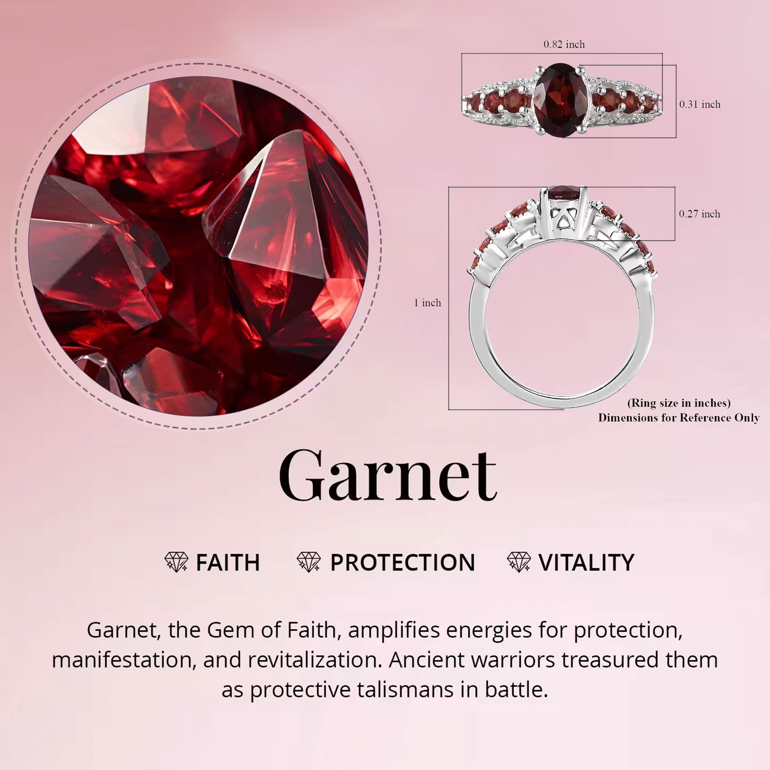 Shop LC 9 Stone Garnet Ring for Women in 925 Sterling Silver - January Birthstone Promise Rings Vintage Cute Gemstones Red Garnet Jewelry Anniversary Engagement Gifts for Womens - Image 4