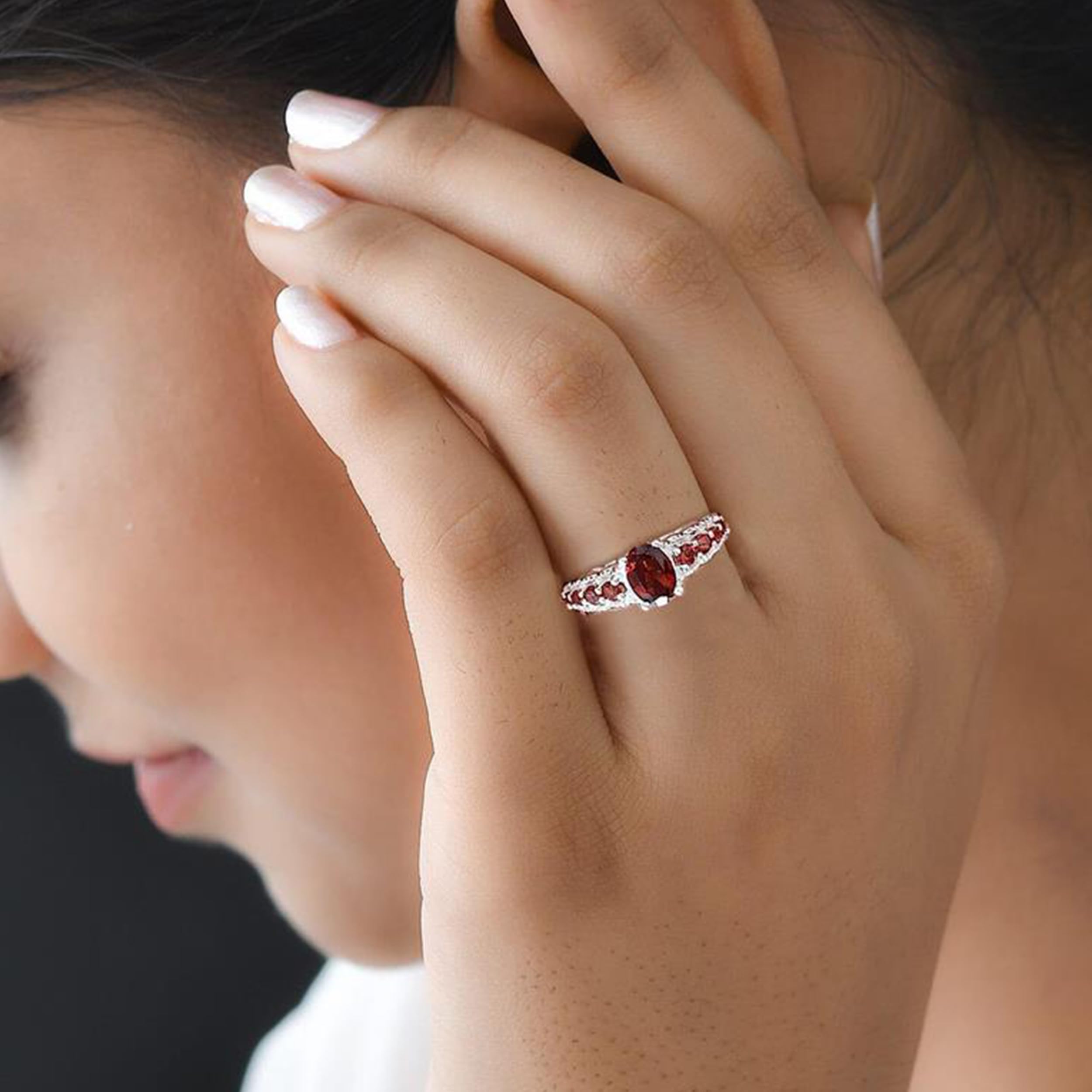 Shop LC 9 Stone Garnet Ring for Women in 925 Sterling Silver - January Birthstone Promise Rings Vintage Cute Gemstones Red Garnet Jewelry Anniversary Engagement Gifts for Womens - Image 5