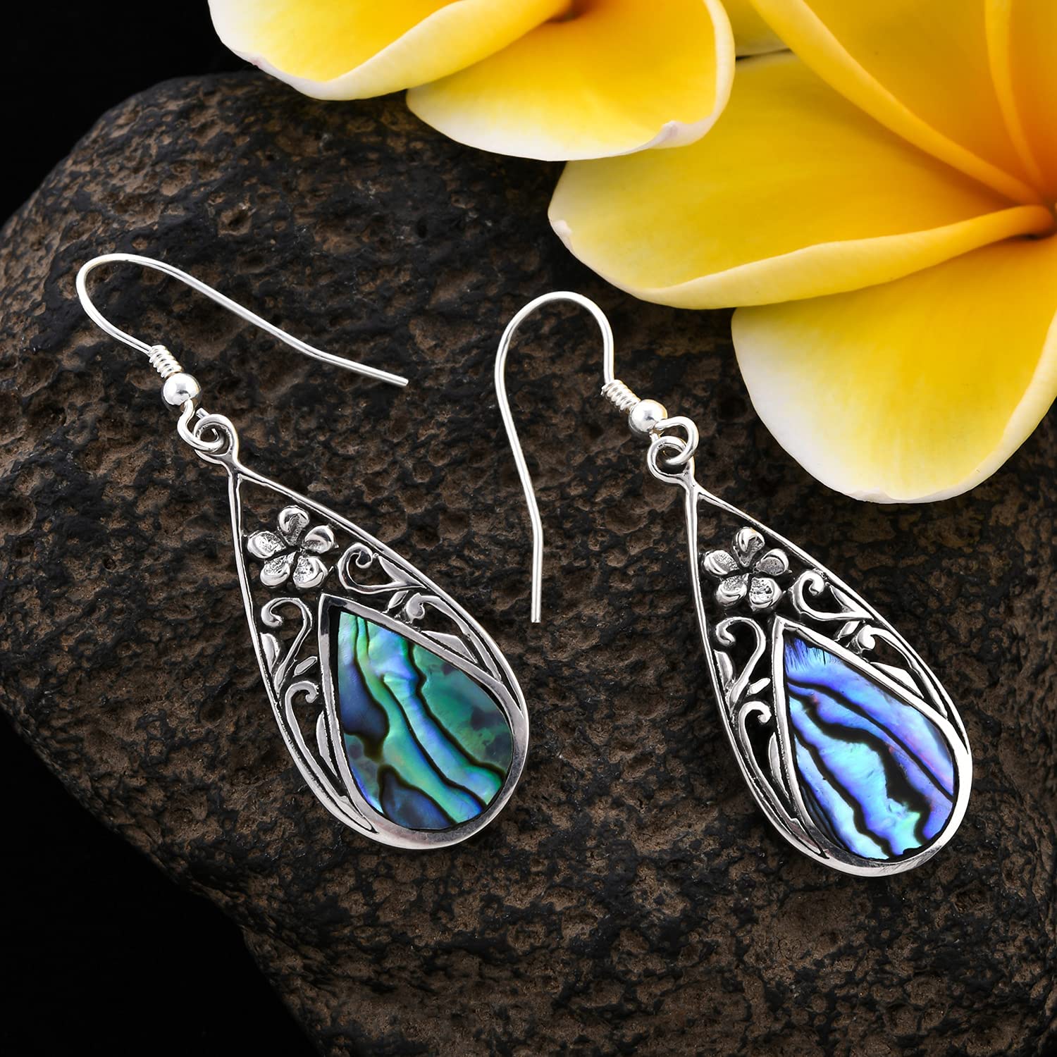 Shop LC 925 BALI LEGACY Sterling Silver Abalone Shell Dangle Drop Earrings Statement Stylish Fashion Bohemian Beach Jewelry Unique Gifts for Women Unique Gifts for Women - Image 2