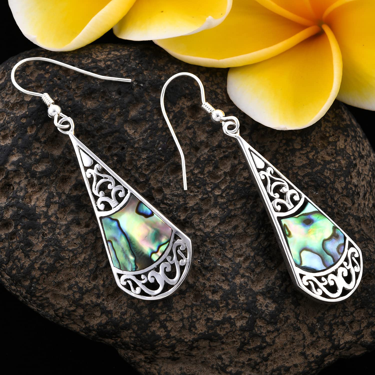 Shop LC 925 BALI LEGACY Sterling Silver Abalone Shell Dangle Drop Earrings Statement Stylish Fashion Bohemian Beach Jewelry Unique Gifts for Women Unique Gifts for Women - Image 3