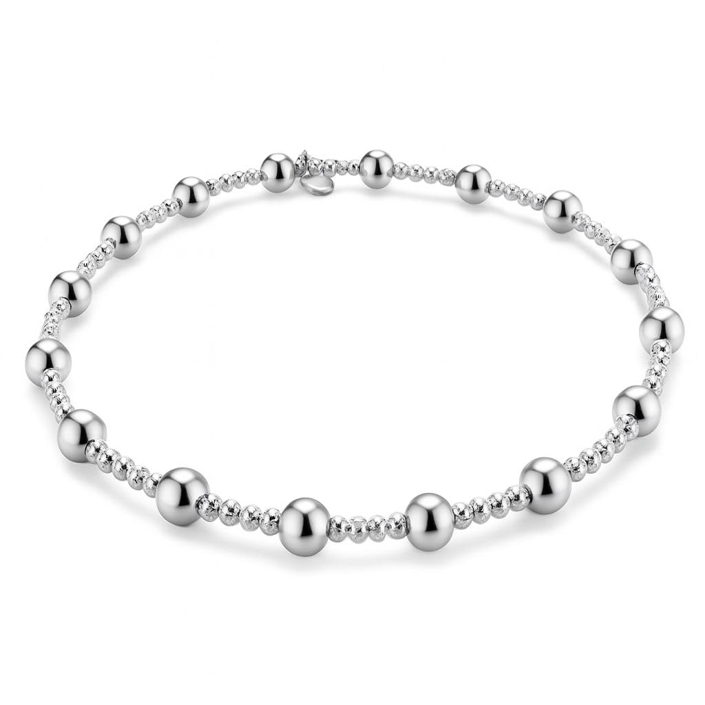 SHOP LC 925 Sterling Silver Bracelets for Women - Stretch Bead Chain Bracelet - Exudes Beauty And Elegance Beaded Charm Jewelry - 7.5 Inches
