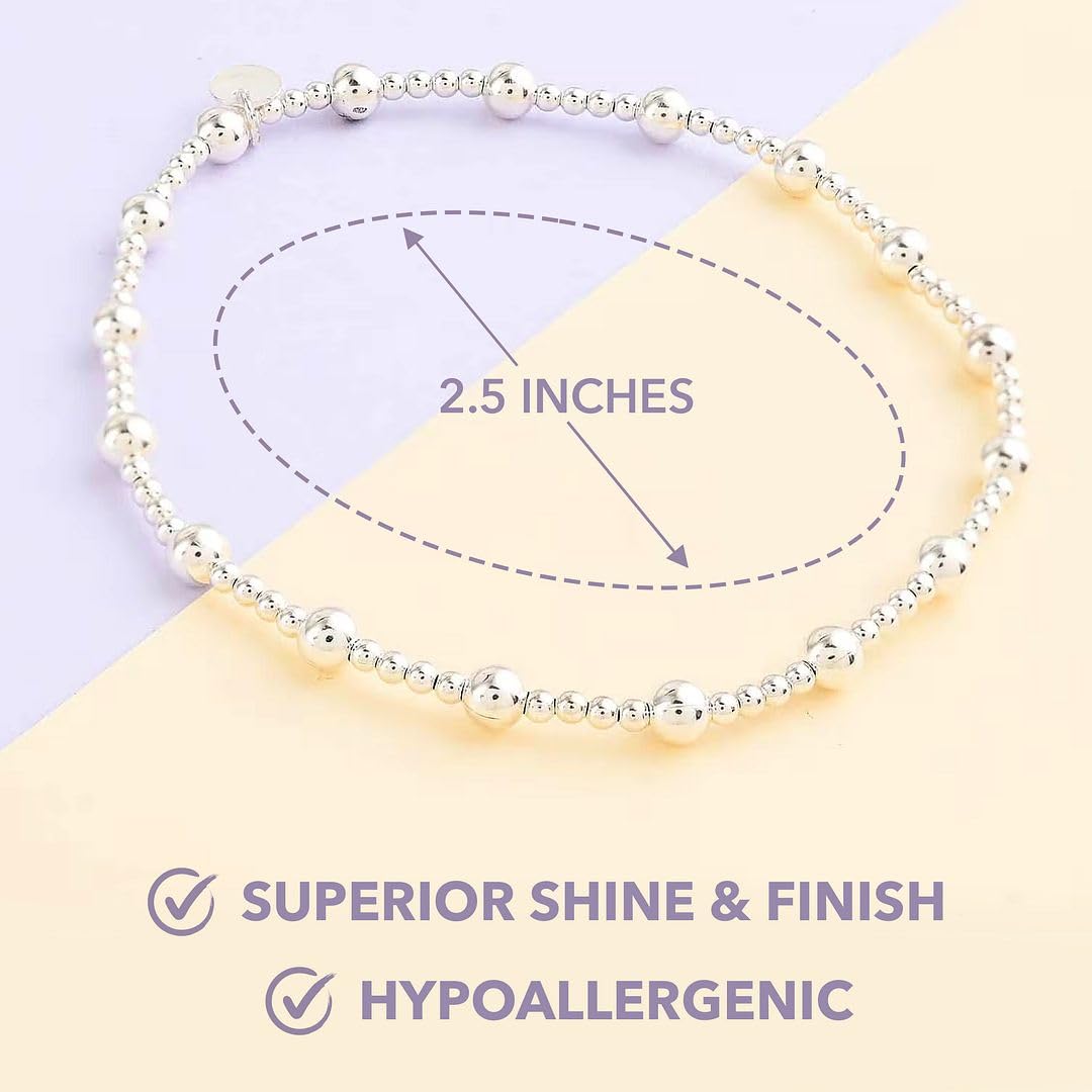 SHOP LC 925 Sterling Silver Bracelets for Women - Stretch Bead Chain Bracelet - Exudes Beauty And Elegance Beaded Charm Jewelry - 7.5 Inches - Image 3