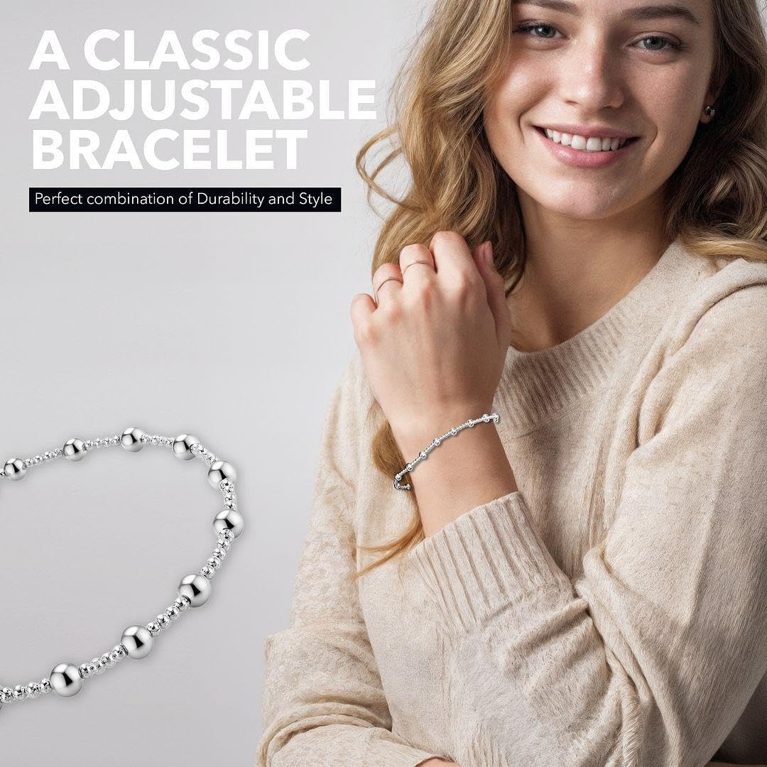 SHOP LC 925 Sterling Silver Bracelets for Women - Stretch Bead Chain Bracelet - Exudes Beauty And Elegance Beaded Charm Jewelry - 7.5 Inches - Image 5
