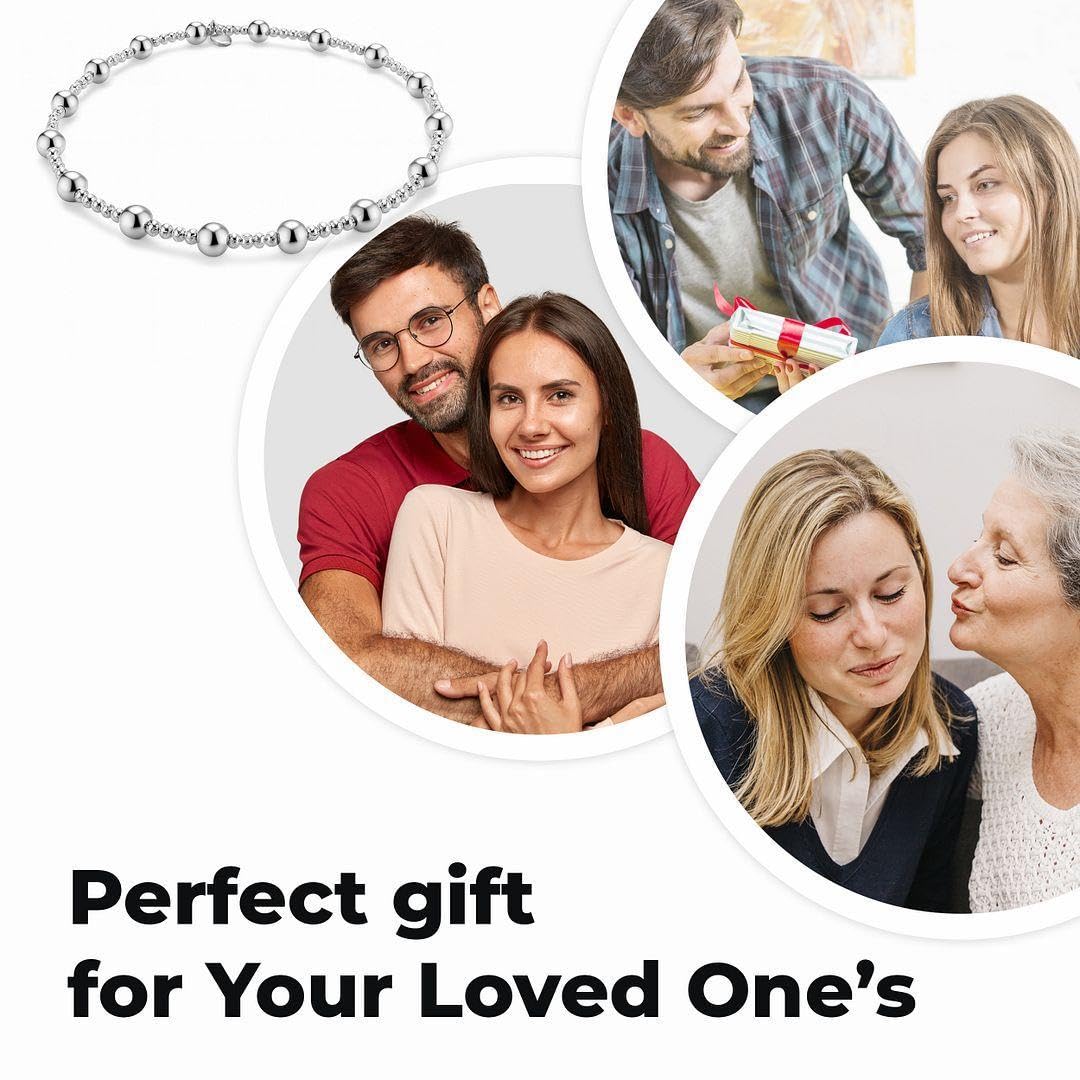 SHOP LC 925 Sterling Silver Bracelets for Women - Stretch Bead Chain Bracelet - Exudes Beauty And Elegance Beaded Charm Jewelry - 7.5 Inches - Image 6