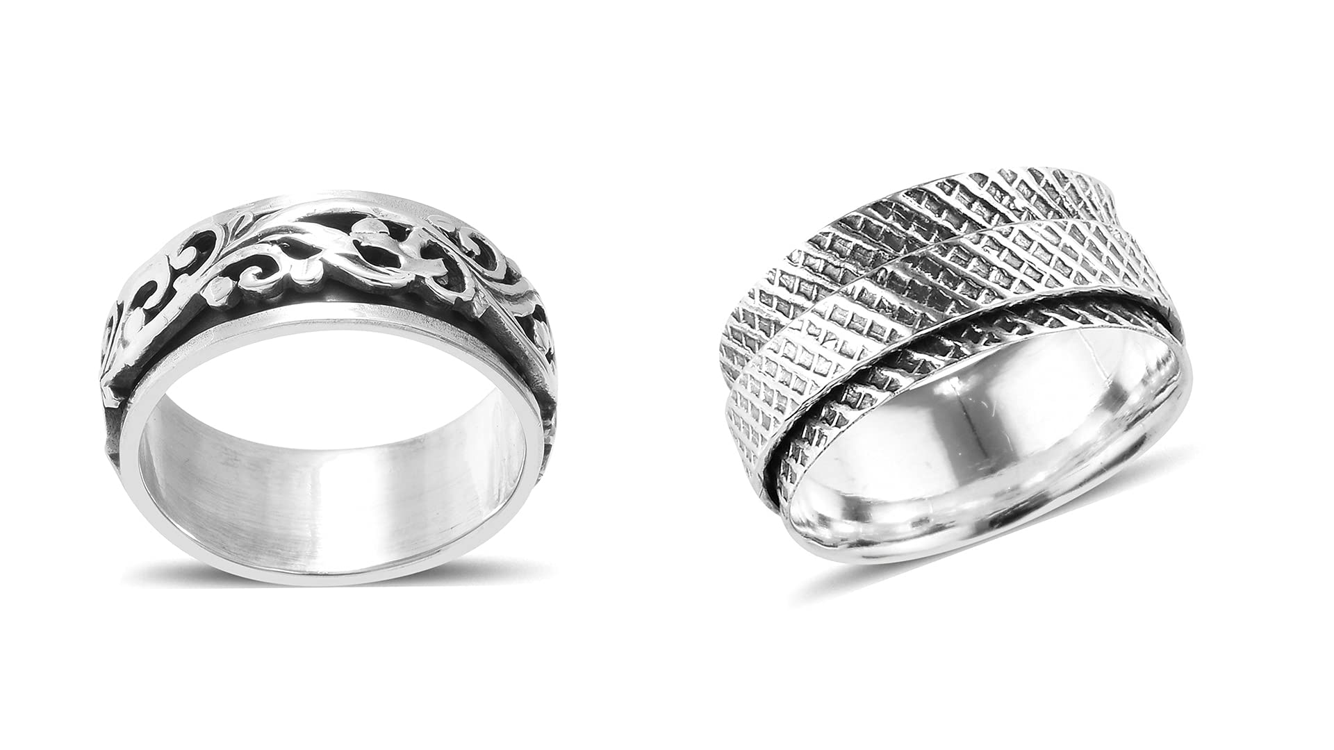 Shop LC 925 Sterling Silver Checker Stylish Unique Stress Relieving Meditation Boho Handmade Spinner Band Ring Jewelry Size 10