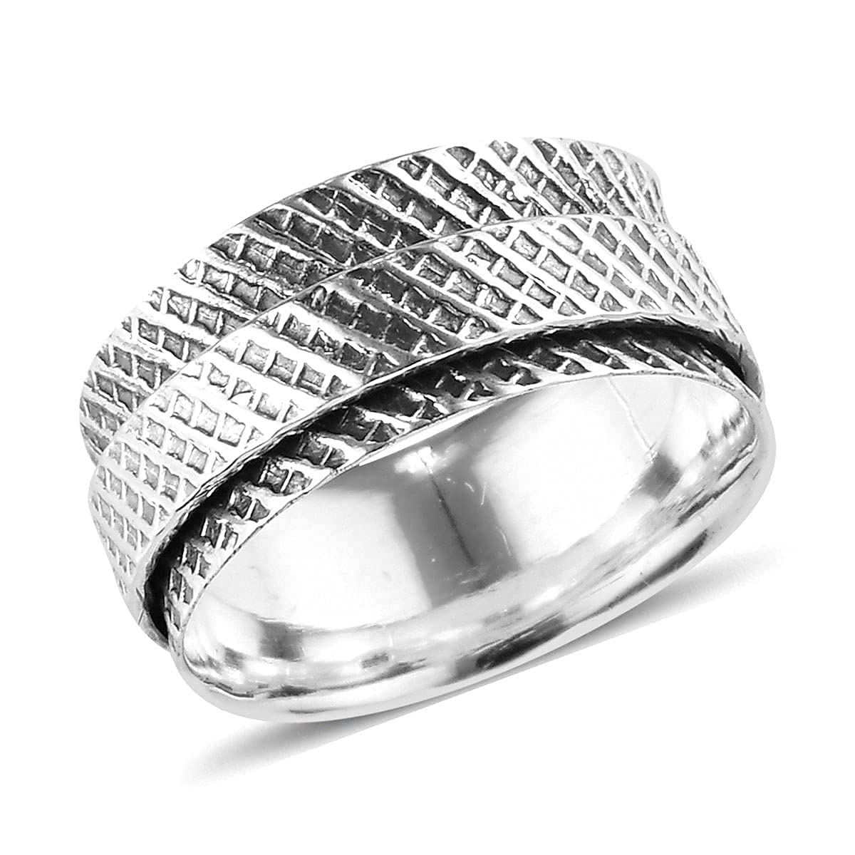 Shop LC 925 Sterling Silver Checker Stylish Unique Stress Relieving Meditation Boho Handmade Spinner Band Ring Jewelry Size 10 - Image 3