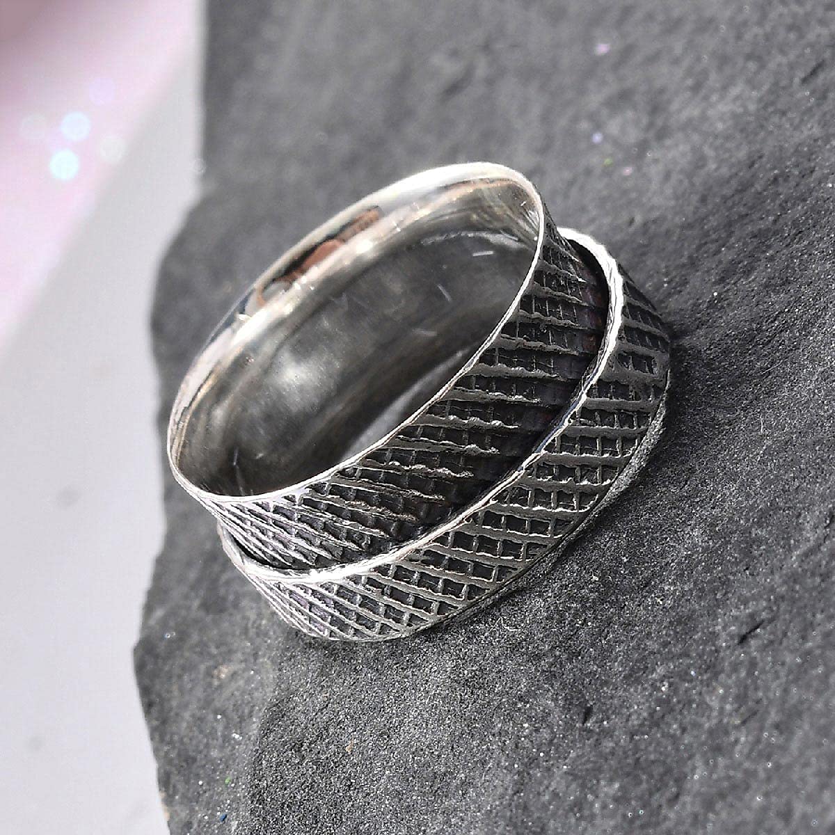 Shop LC 925 Sterling Silver Checker Stylish Unique Stress Relieving Meditation Boho Handmade Spinner Band Ring Jewelry Size 10 - Image 6