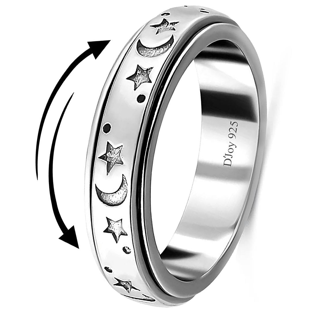 Shop LC 925 Sterling Silver Spinner Fidget Ring Women - Moon Star Anxiety Rings for Women Men Platinum Plated - Worry Stress Relief Statement Promise Her Jewelry Anniversary Engagement Birthday Gifts