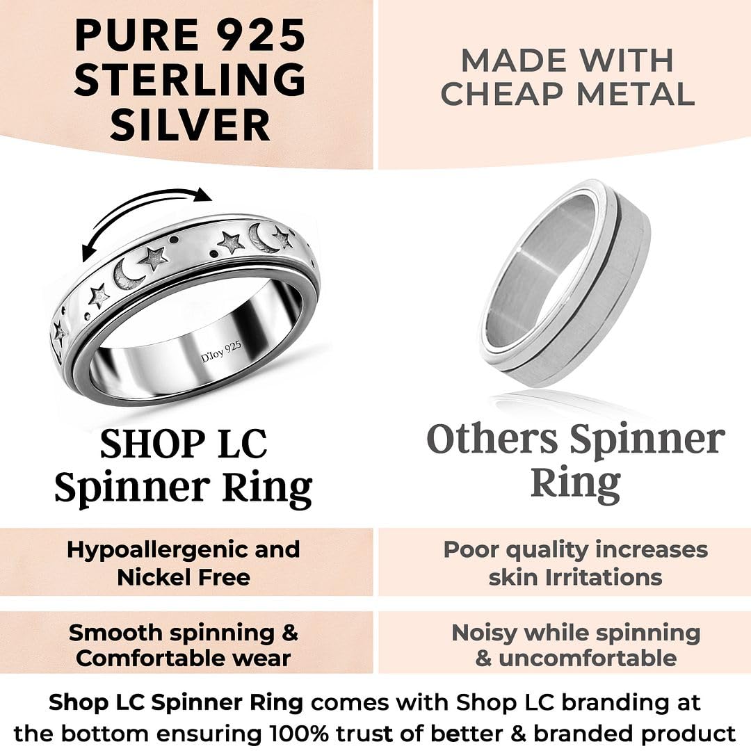 Shop LC 925 Sterling Silver Spinner Fidget Ring Women - Moon Star Anxiety Rings for Women Men Platinum Plated - Worry Stress Relief Statement Promise Her Jewelry Anniversary Engagement Birthday Gifts - Image 3