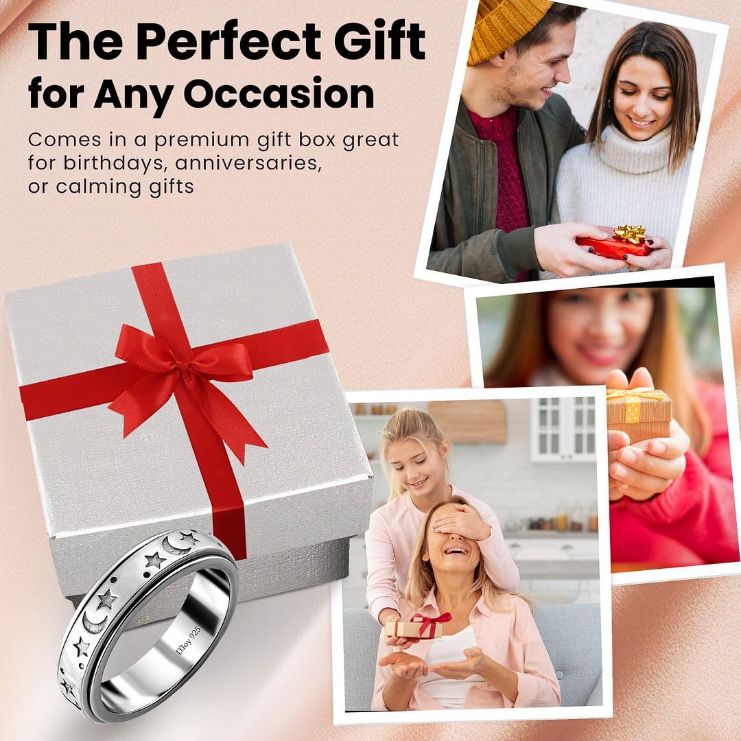 Shop LC 925 Sterling Silver Spinner Fidget Ring Women - Moon Star Anxiety Rings for Women Men Platinum Plated - Worry Stress Relief Statement Promise Her Jewelry Anniversary Engagement Birthday Gifts - Image 6