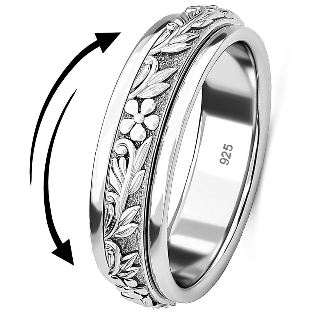 Shop LC 925 Sterling Silver Spinner Fidget Ring Women - Moon Star Anxiety Rings for Women Men Platinum Plated - Worry Stress Relief Statement Promise Her Jewelry Anniversary Engagement Birthday Gifts
