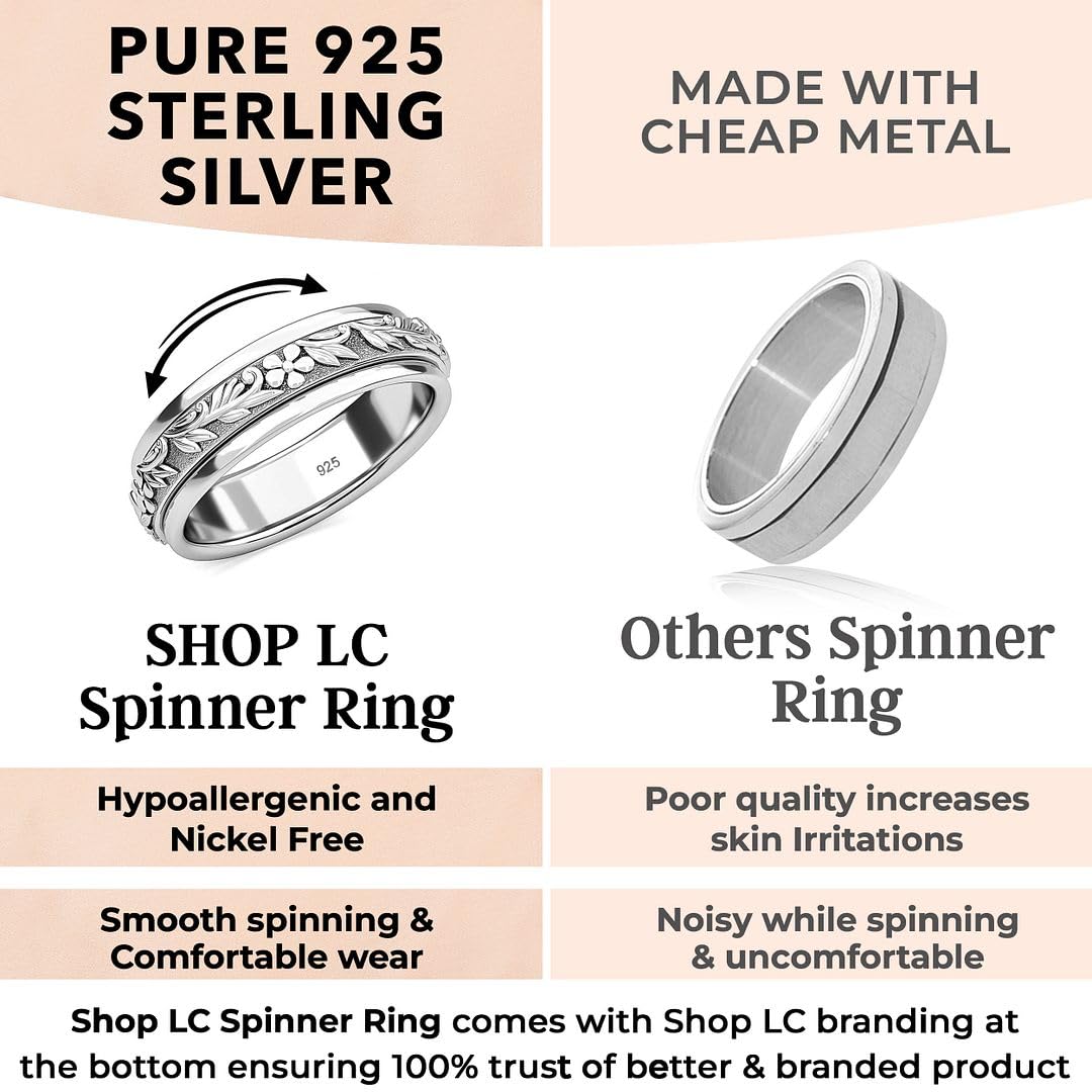 Shop LC 925 Sterling Silver Spinner Fidget Ring Women - Moon Star Anxiety Rings for Women Men Platinum Plated - Worry Stress Relief Statement Promise Her Jewelry Anniversary Engagement Birthday Gifts - Image 3