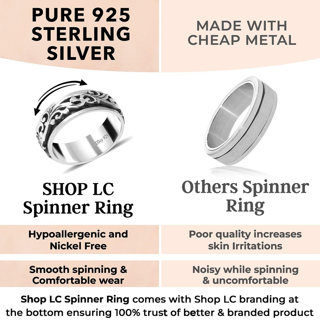 Shop LC 925 Sterling Silver Spinner Fidget Ring Women - Moon Star Anxiety Rings for Women Men Platinum Plated - Worry Stress Relief Statement Promise Her Jewelry Anniversary Engagement Birthday Gifts - Image 3