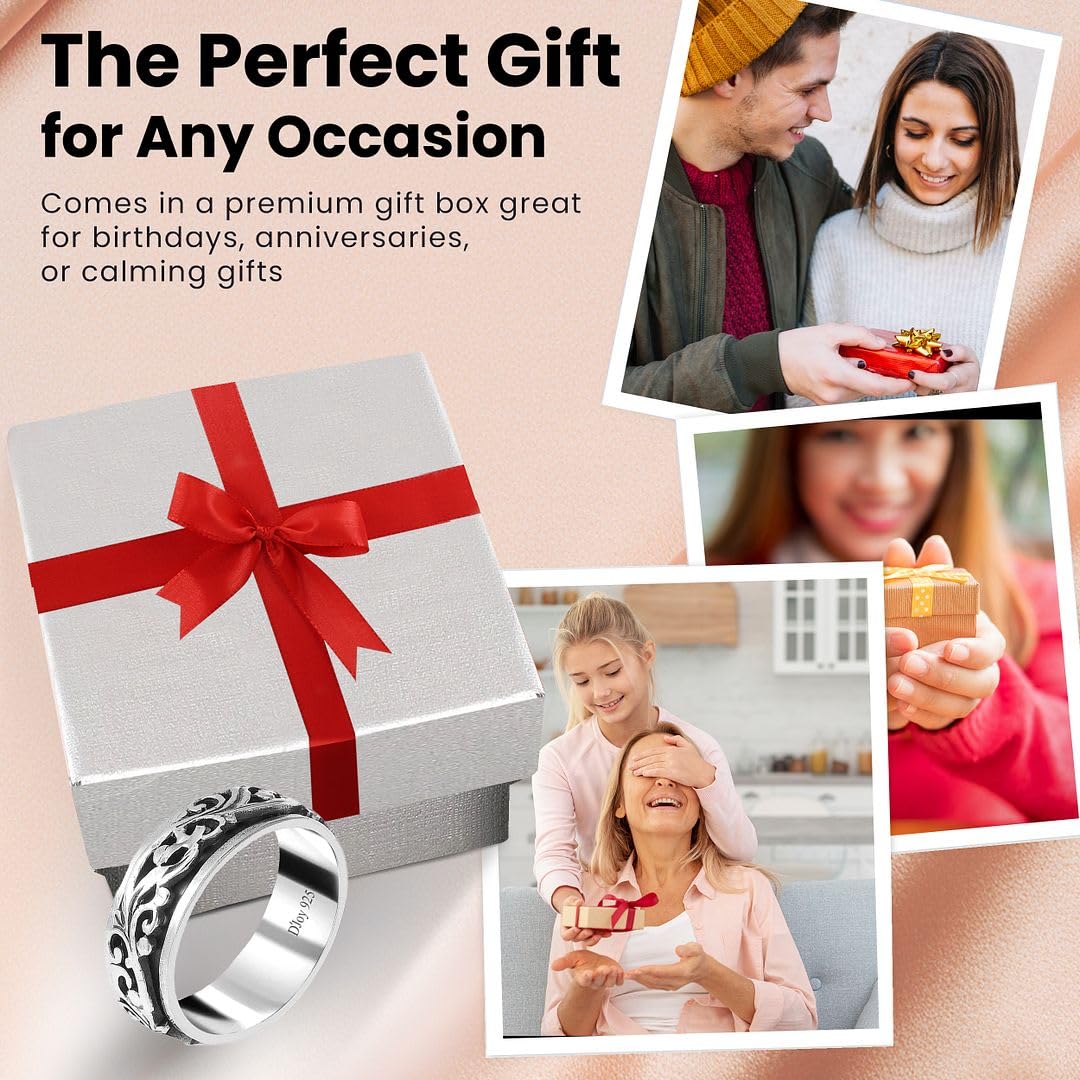 Shop LC 925 Sterling Silver Spinner Fidget Ring Women - Moon Star Anxiety Rings for Women Men Platinum Plated - Worry Stress Relief Statement Promise Her Jewelry Anniversary Engagement Birthday Gifts - Image 6