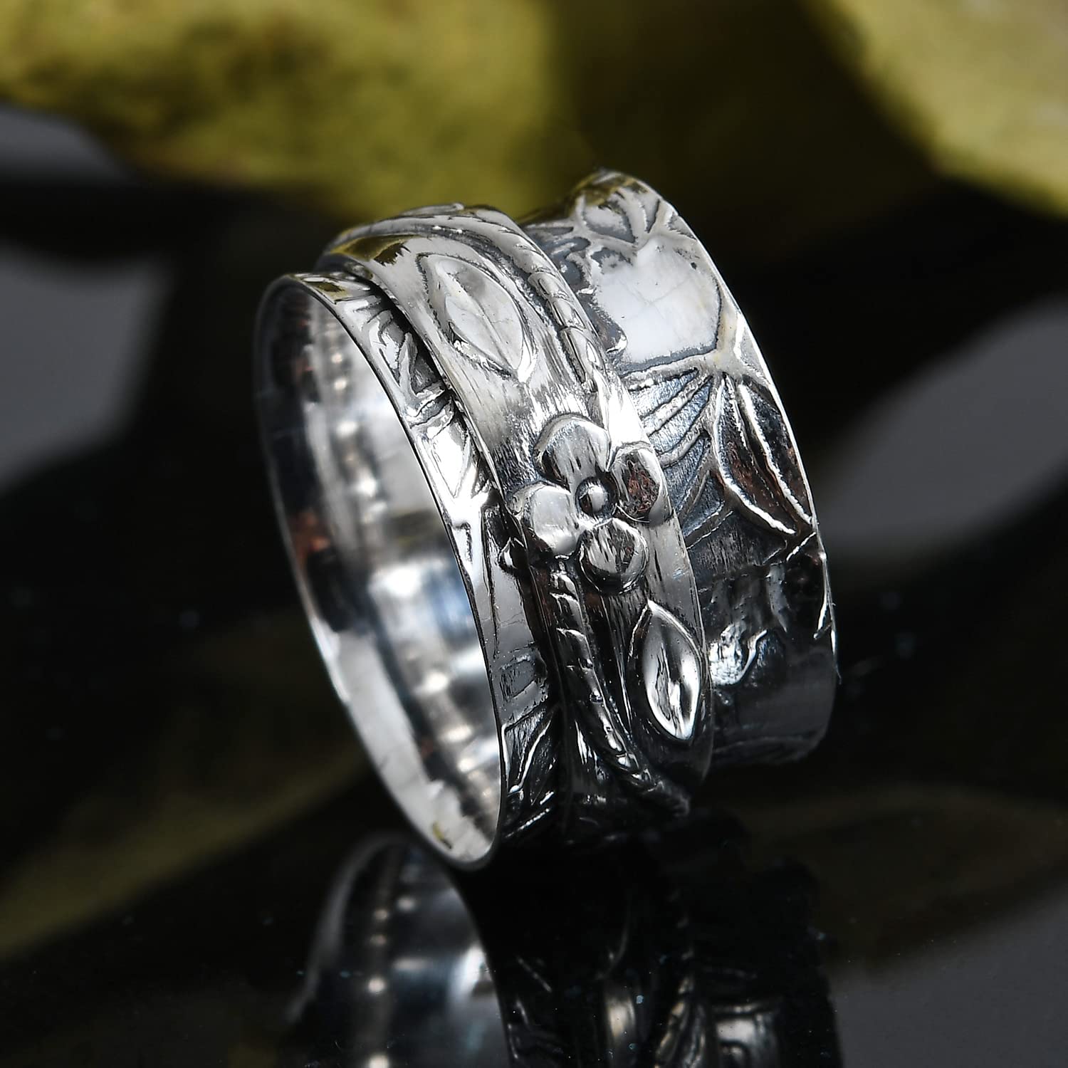 Shop LC 925 Sterling Silver Spinner Ring Boho Handmade Stress Anxiety Relieving Meditation Oxidized Tribal Unique Jewelry Gifts for Women Men - Image 9