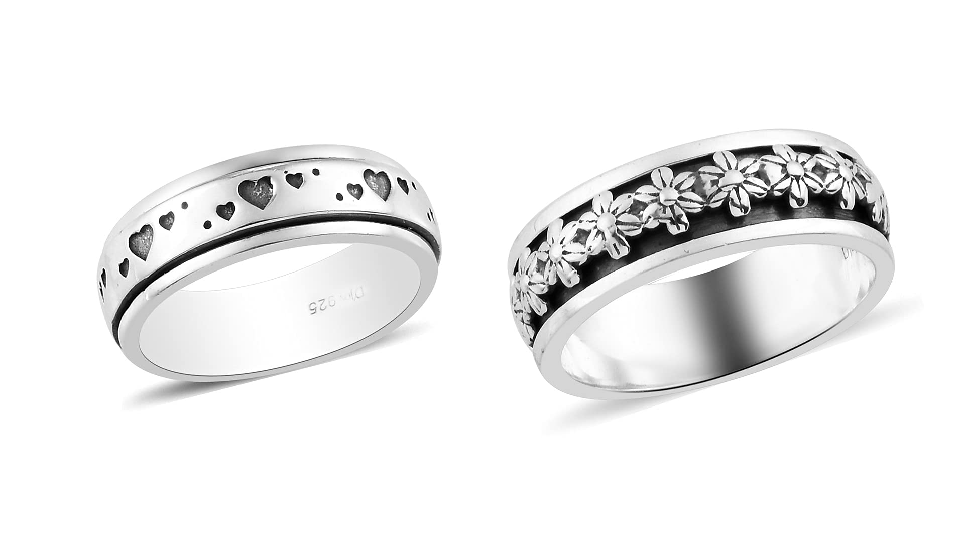 Shop LC 925 Sterling Silver Stress Relieving Meditation Unique Boho Handmade For Women Fashion Vintage Heart Flower Spinner Ring Size 10