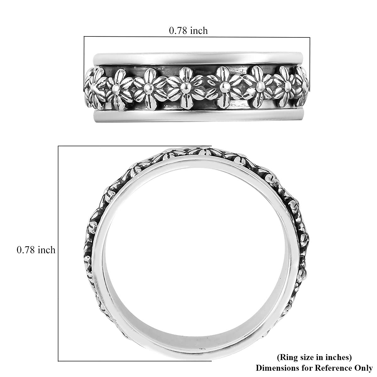 Shop LC 925 Sterling Silver Stress Relieving Meditation Unique Boho Handmade For Women Fashion Vintage Heart Flower Spinner Ring Size 10 - Image 9