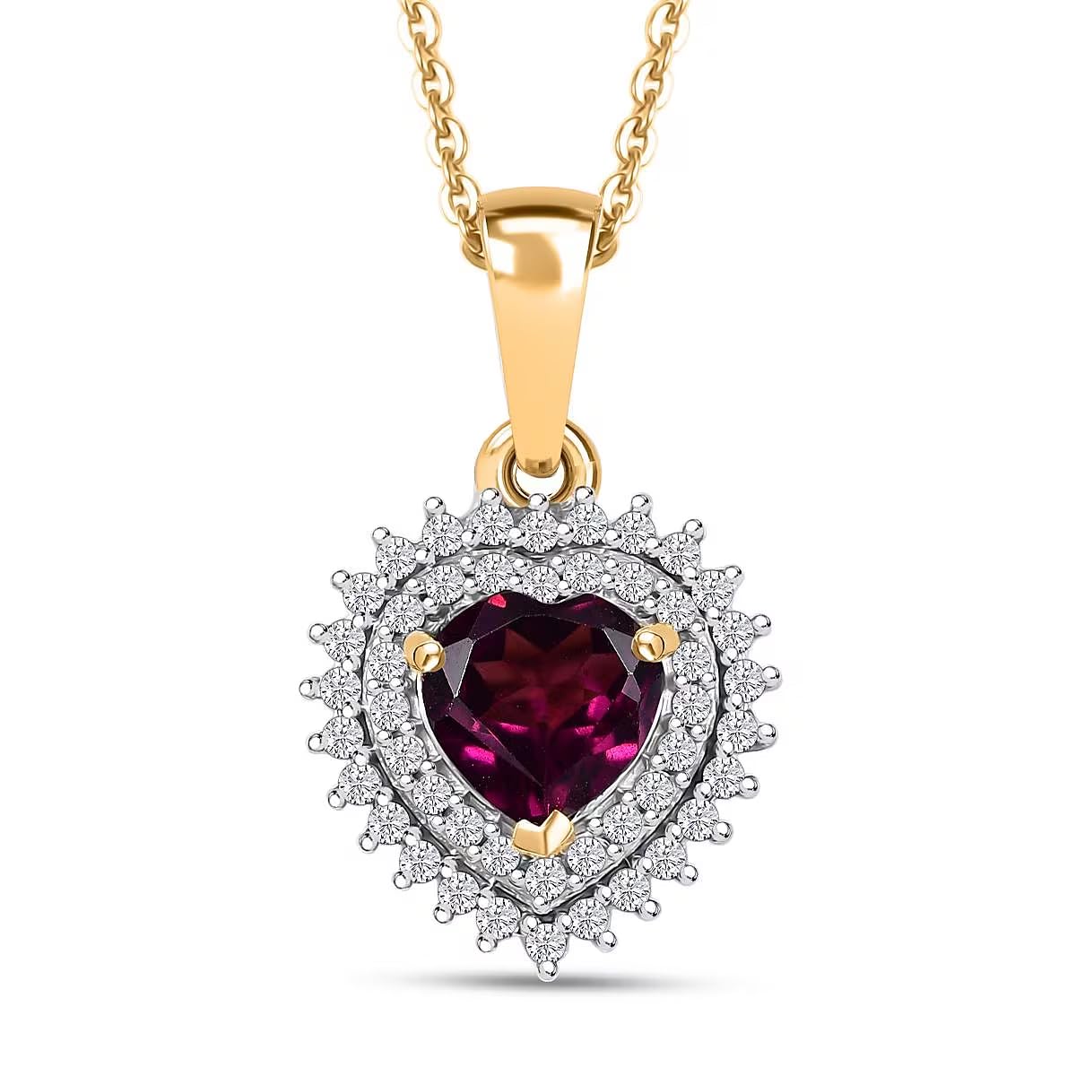 Shop LC AAA Radiant Ember Garnet and Moissanite 1.10 ctw Pendant Necklace in 18K Vermeil Yellow Gold Over Sterling Silver 20 Inches