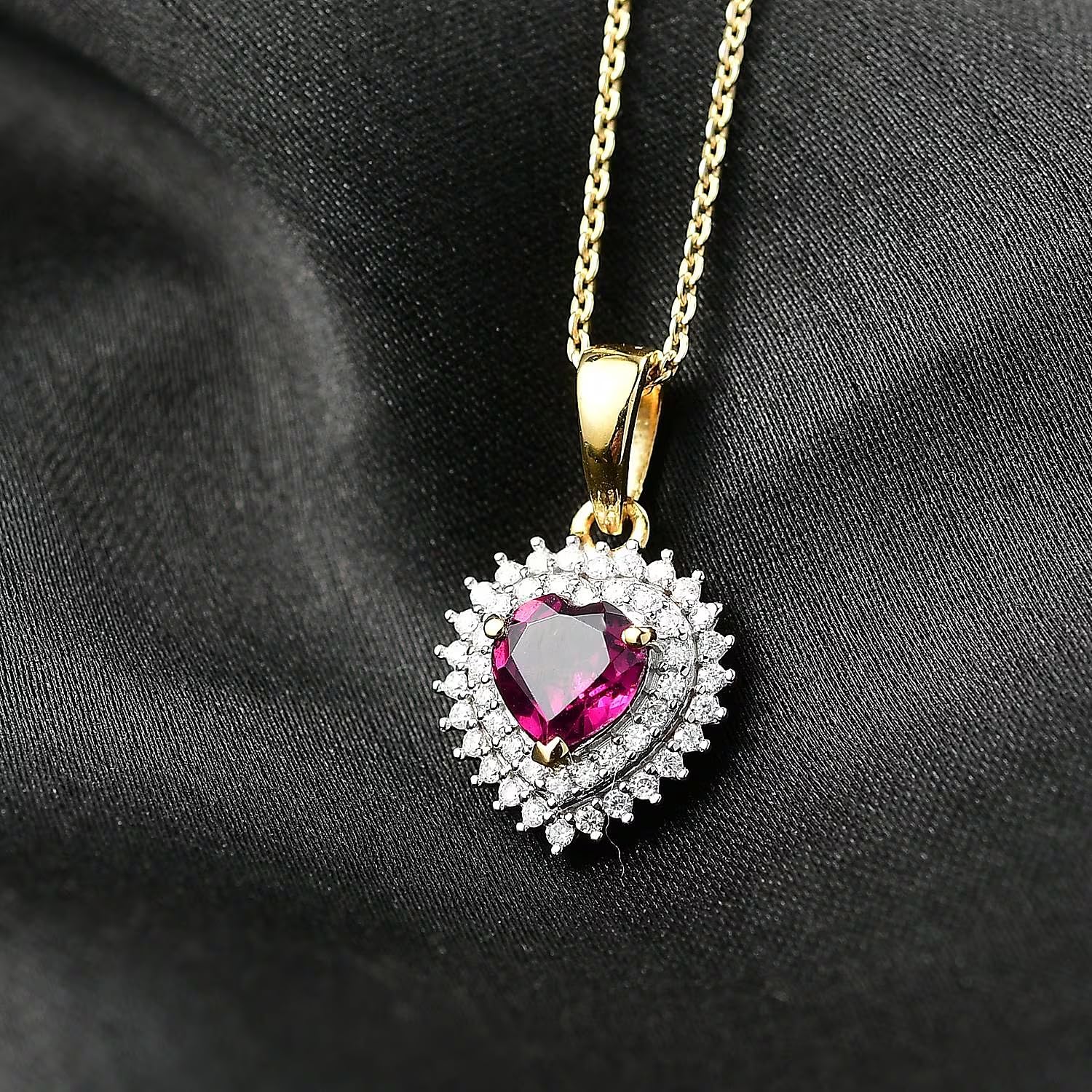 Shop LC AAA Radiant Ember Garnet and Moissanite 1.10 ctw Pendant Necklace in 18K Vermeil Yellow Gold Over Sterling Silver 20 Inches - Image 2