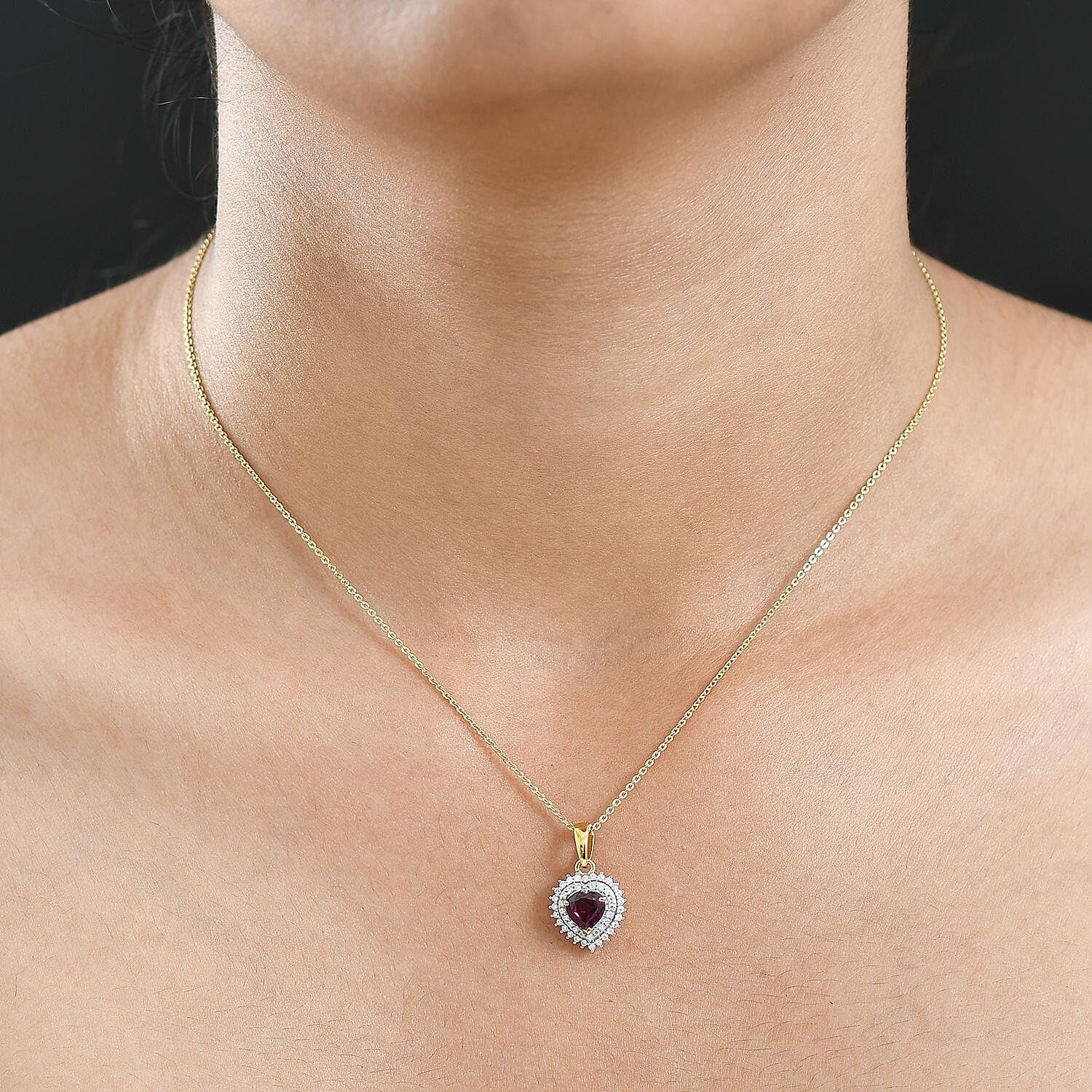 Shop LC AAA Radiant Ember Garnet and Moissanite 1.10 ctw Pendant Necklace in 18K Vermeil Yellow Gold Over Sterling Silver 20 Inches - Image 3